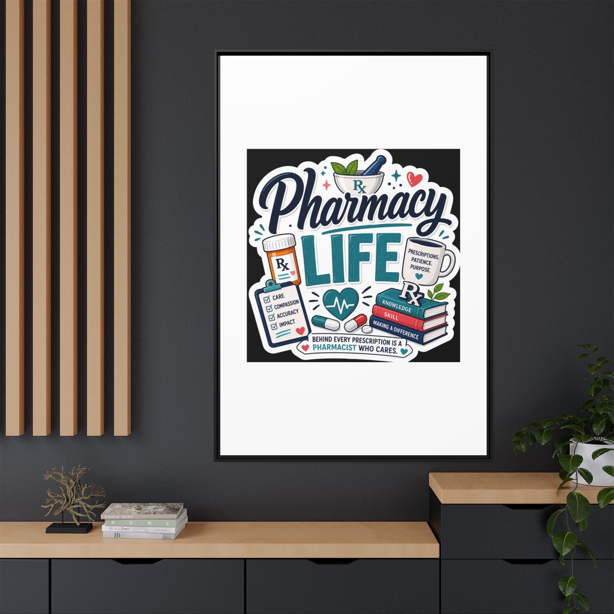 Pharmacy Life Framed Canvas Art — Colorful Pharmacist Wall Decor