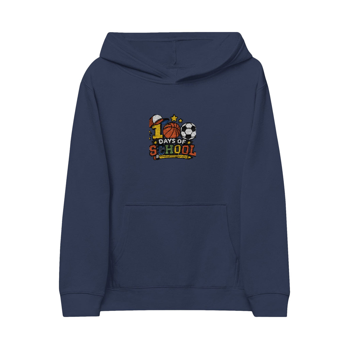 Kids Sports Embroidered Hoodie – 'I Love School' Playful Athletic Design
