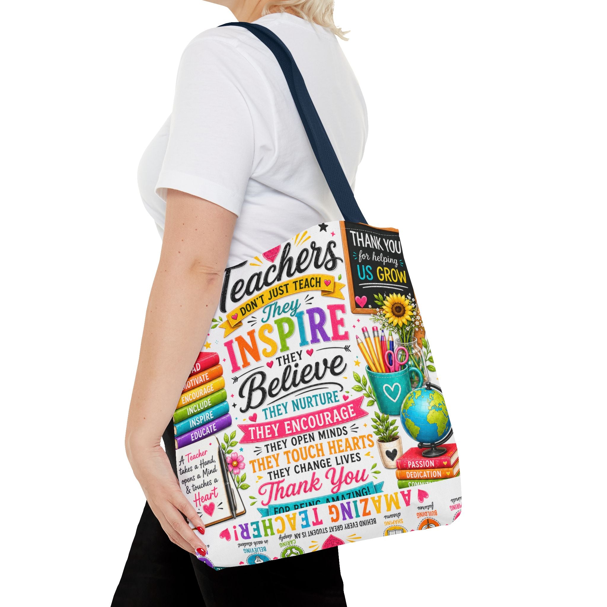 Teacher Appreciation Tote Bag — 'Teachers Inspire, They Believe' All-Over-Print Gift Tote