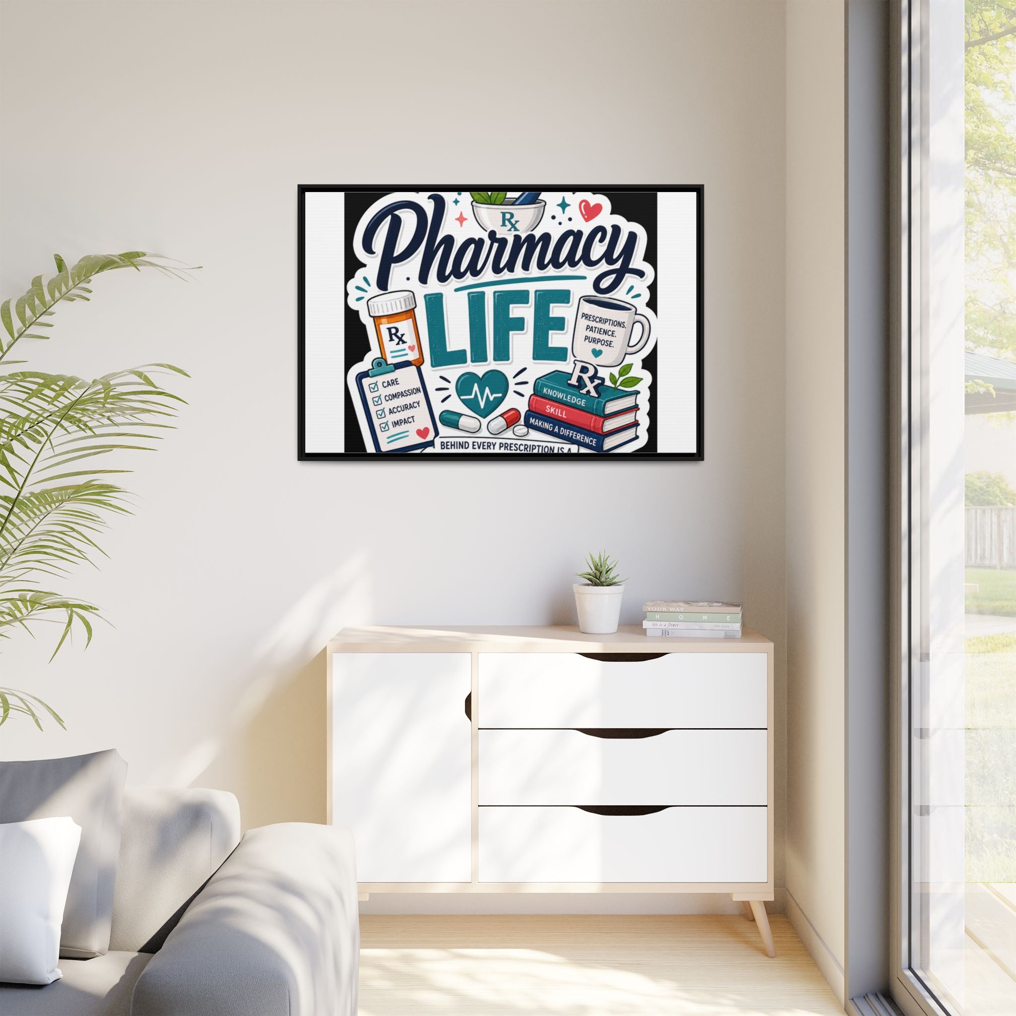 Pharmacy Life Framed Canvas Art — Colorful Pharmacist Wall Decor