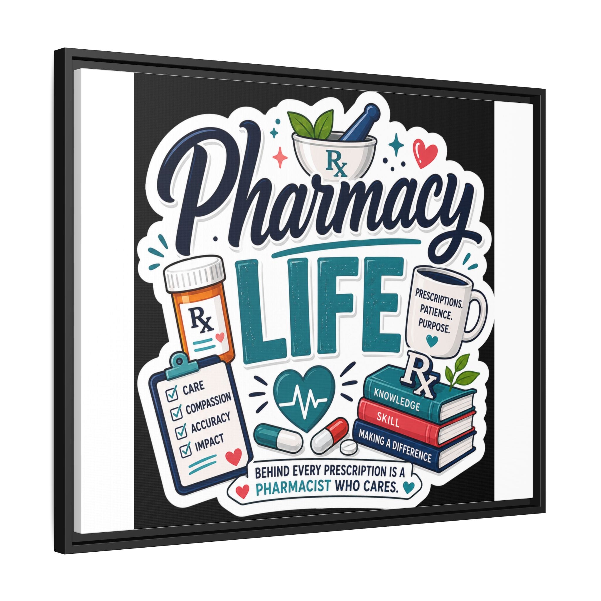 Pharmacy Life Framed Canvas Art — Colorful Pharmacist Wall Decor