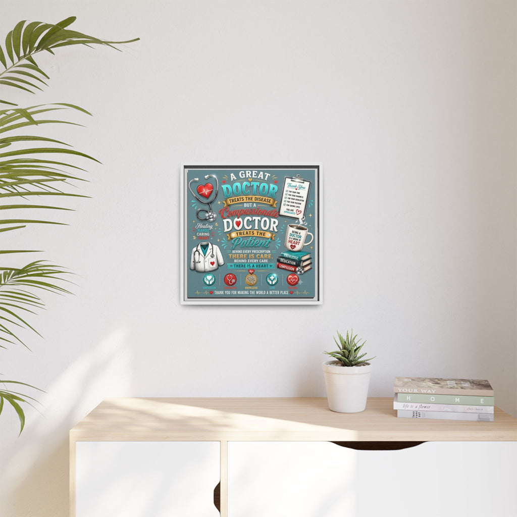 Framed Canvas Print — 'A Great Doctor Treats the Patient' Medical Tribute Wall Art