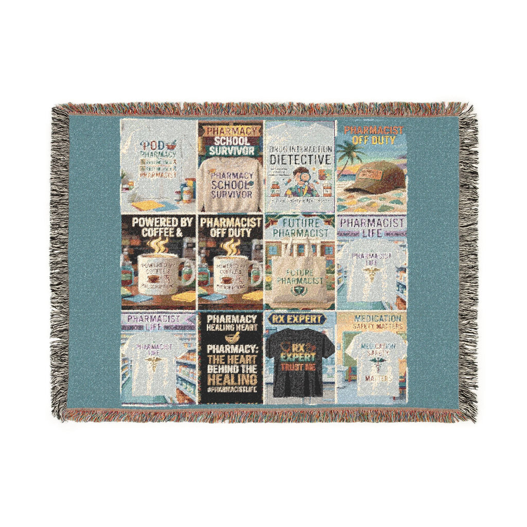 Coastal Bookstore Collage Woven Blanket — Vintage Library Cover Throw