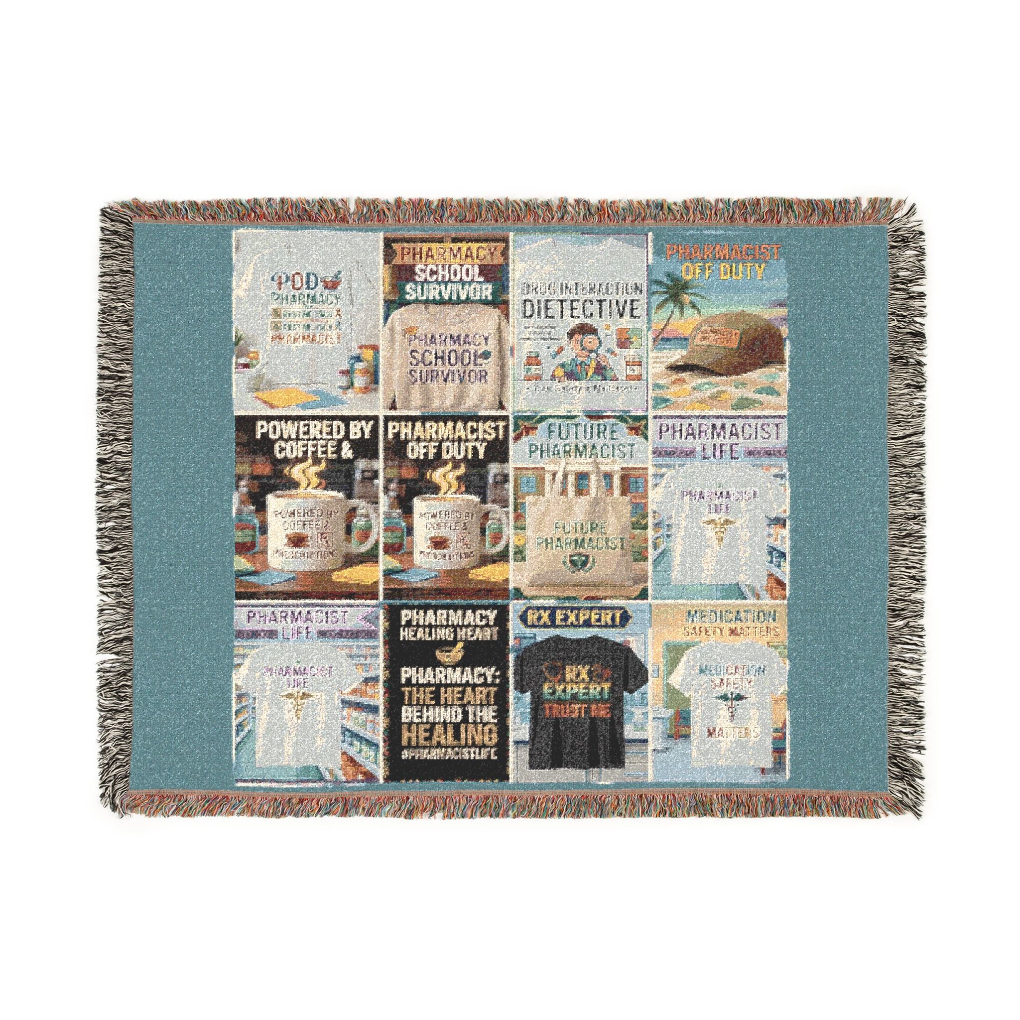 Coastal Bookstore Collage Woven Blanket — Vintage Library Cover Throw
