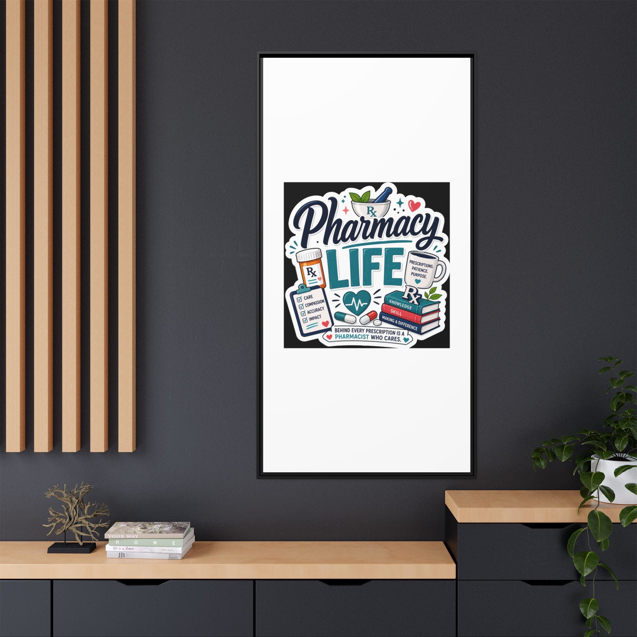 Pharmacy Life Framed Canvas Art — Colorful Pharmacist Wall Decor