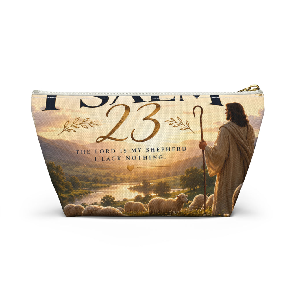 Psalm 23 Accessory Pouch — Christian Scripture Makeup Bag with 'The Lord Is My Shepherd' Design