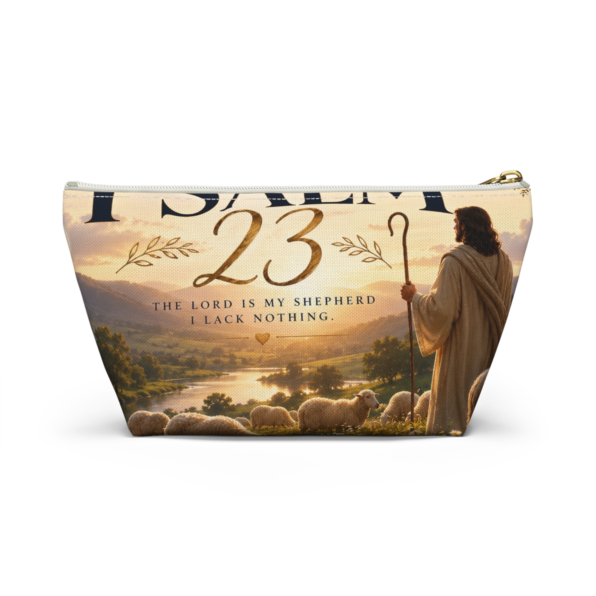 Psalm 23 Accessory Pouch — Christian Scripture Makeup Bag with 'The Lord Is My Shepherd' Design