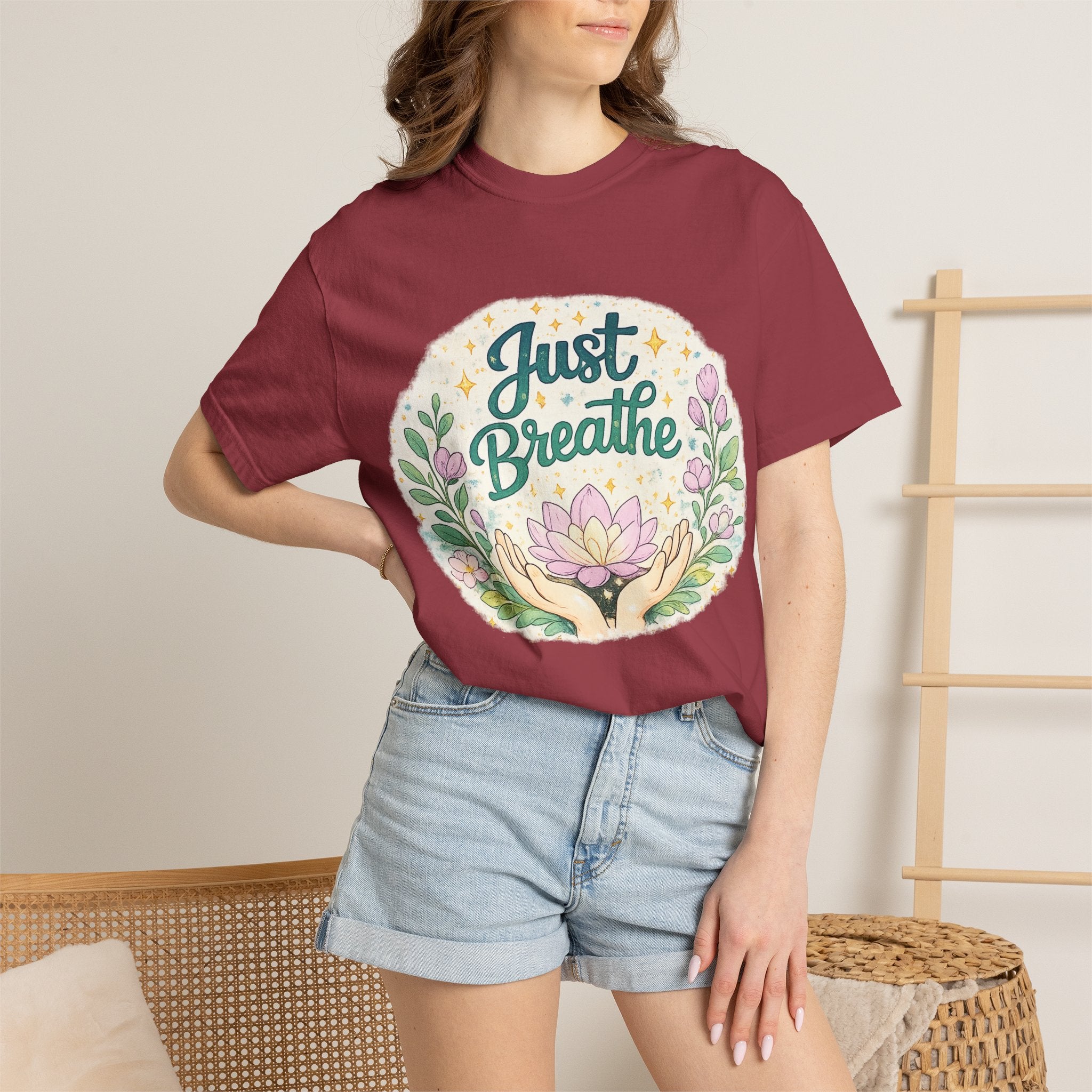 Just Breathe T-Shirt — Floral Lotus Mindfulness Tee