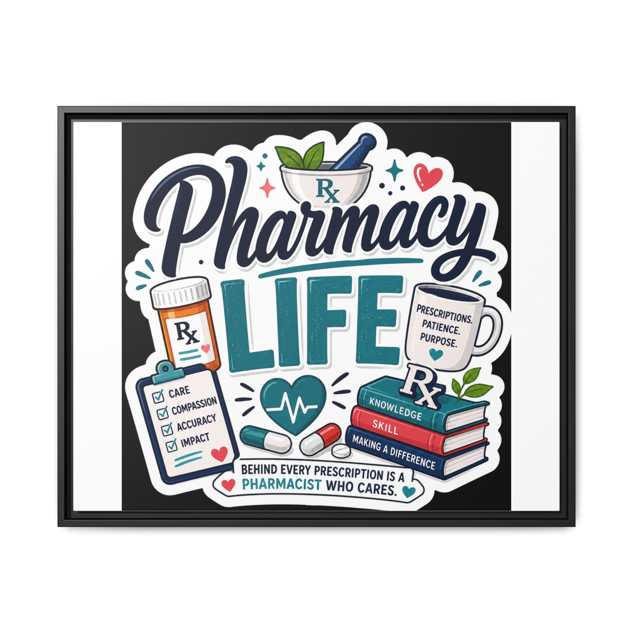 Pharmacy Life Framed Canvas Art — Colorful Pharmacist Wall Decor