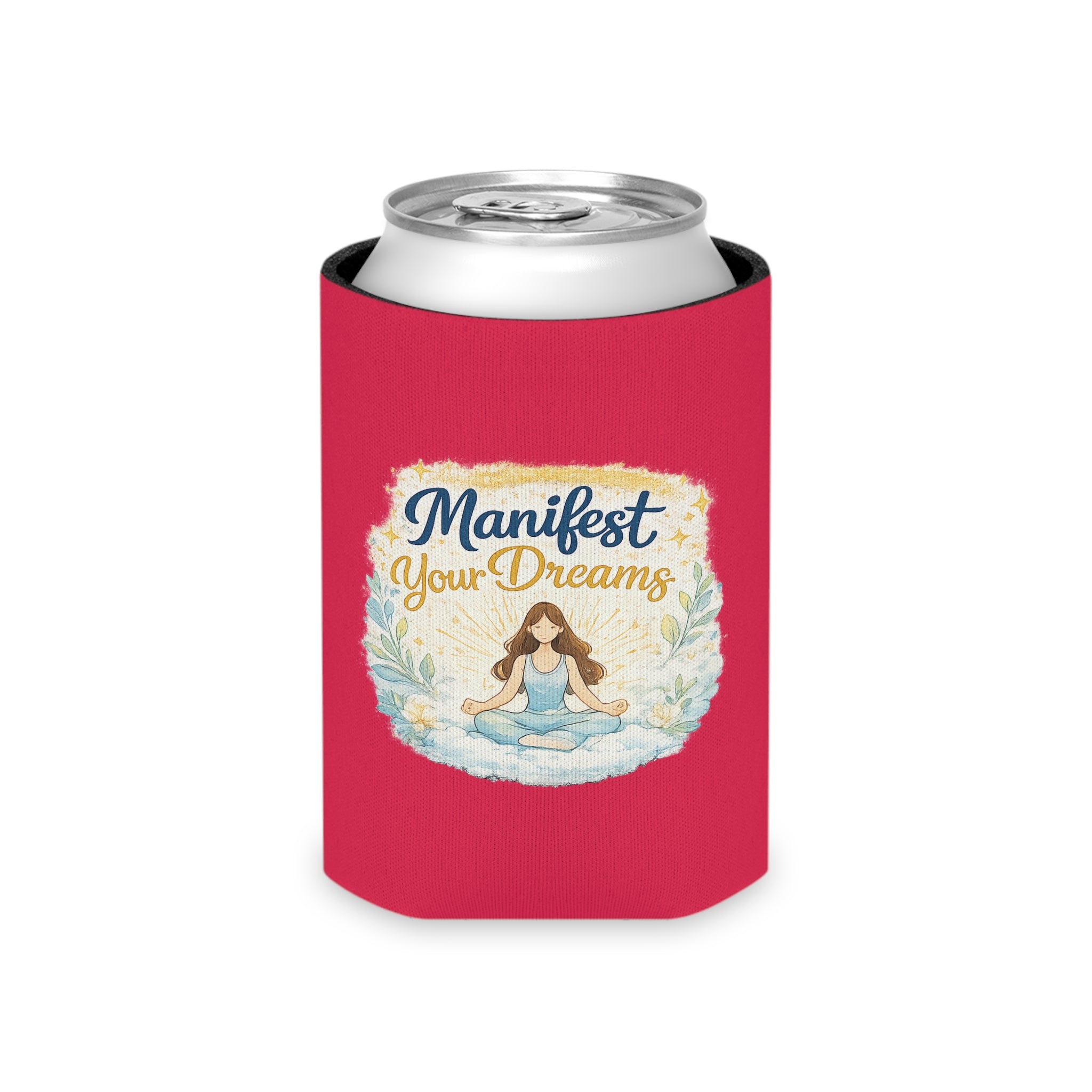 Can Cooler — "Manifest Your Dreams" Meditation Can Cooler, Inspirational Drink Koozie for Yoga Lovers