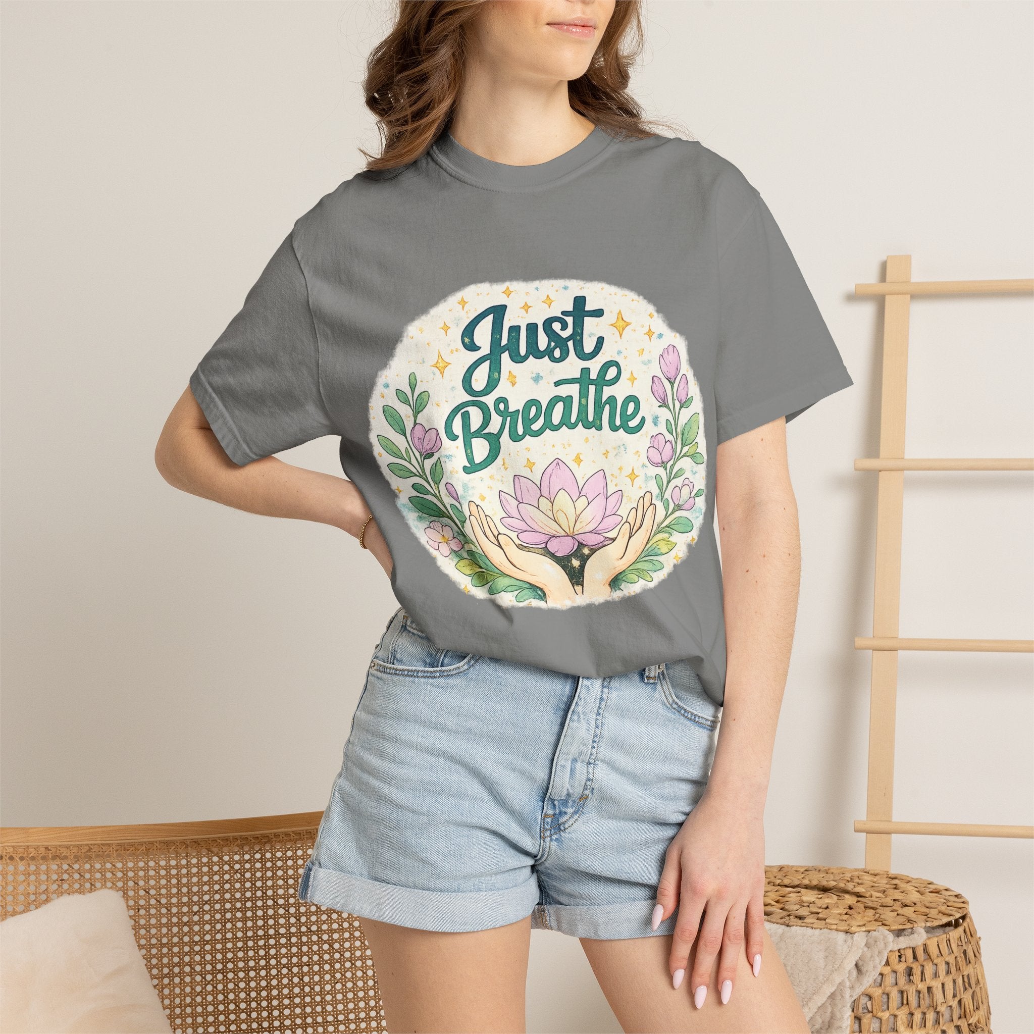 Just Breathe T-Shirt — Floral Lotus Mindfulness Tee