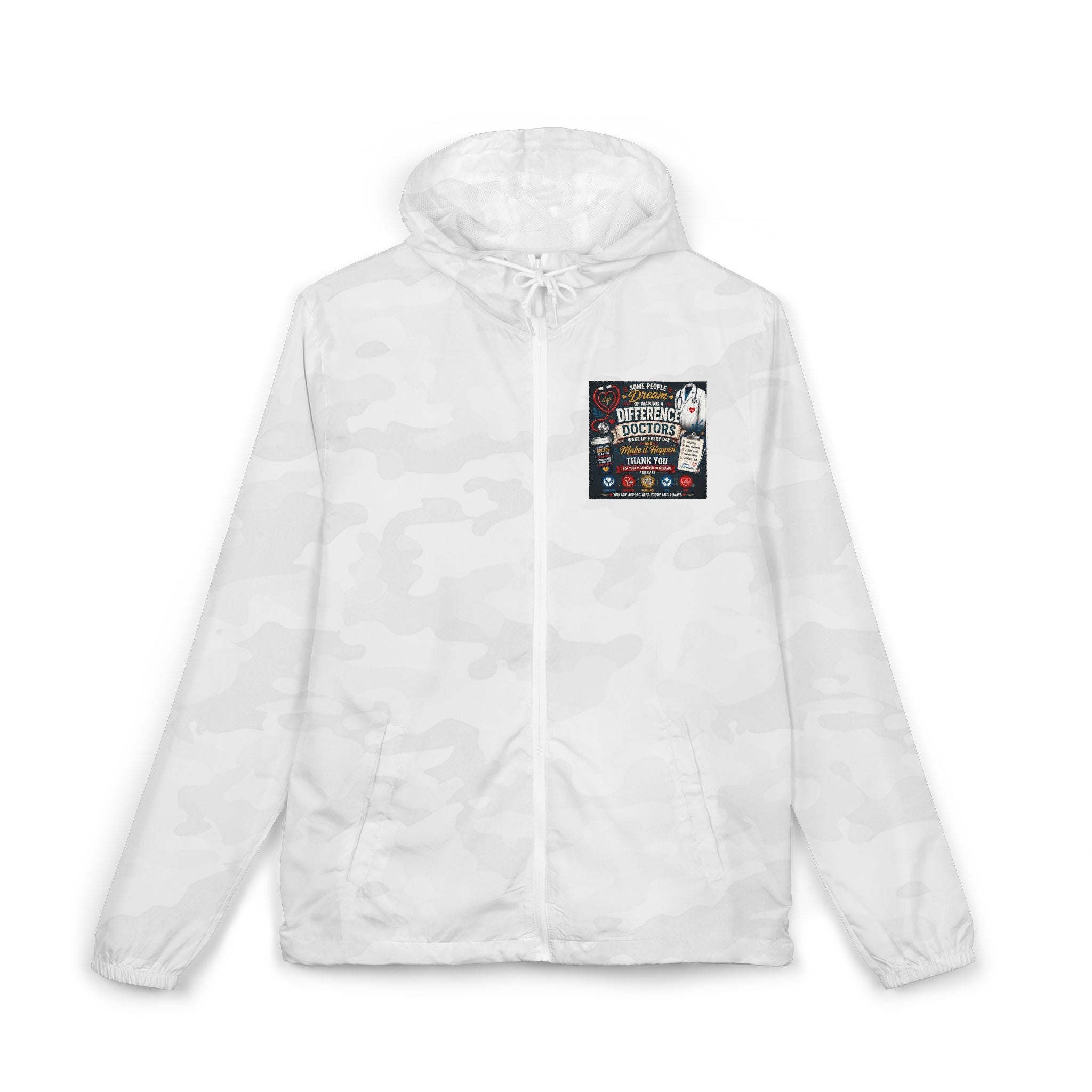 'For Doctors' Windbreaker Jacket — Lightweight Full‑Zip Scuba Hood