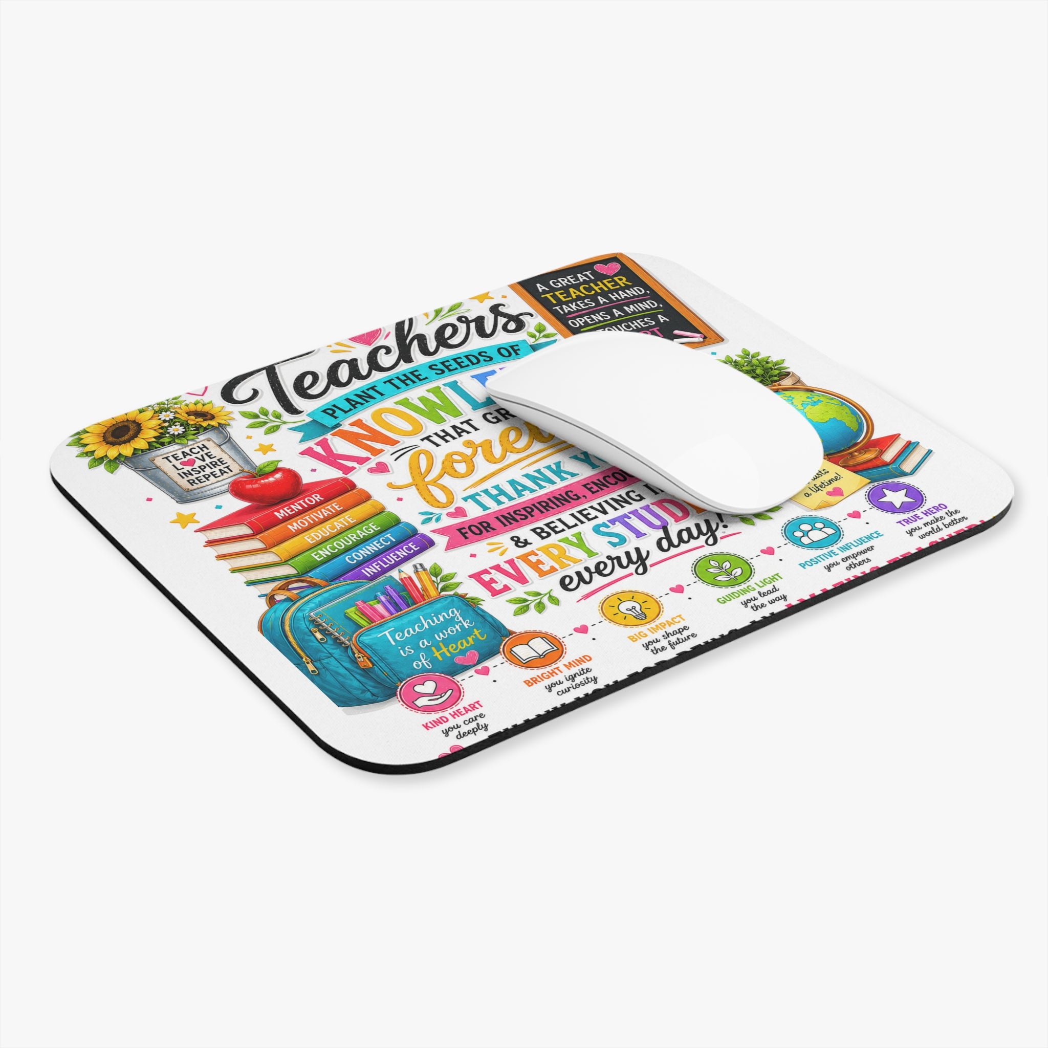 Teacher Appreciation Mouse Pad — "Teachers Plant the Seeds of Knowledge That Grow Forever" Floral Desk Mat