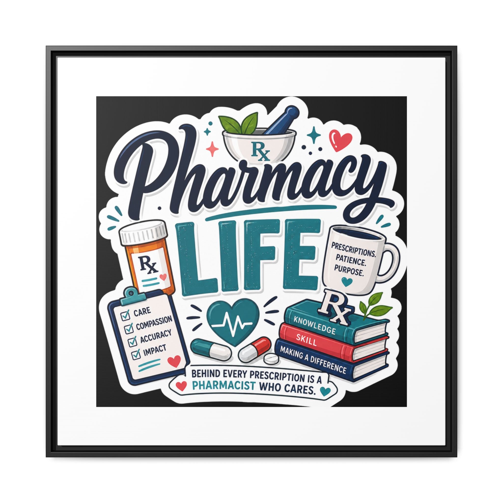 Pharmacy Life Framed Canvas Art — Colorful Pharmacist Wall Decor