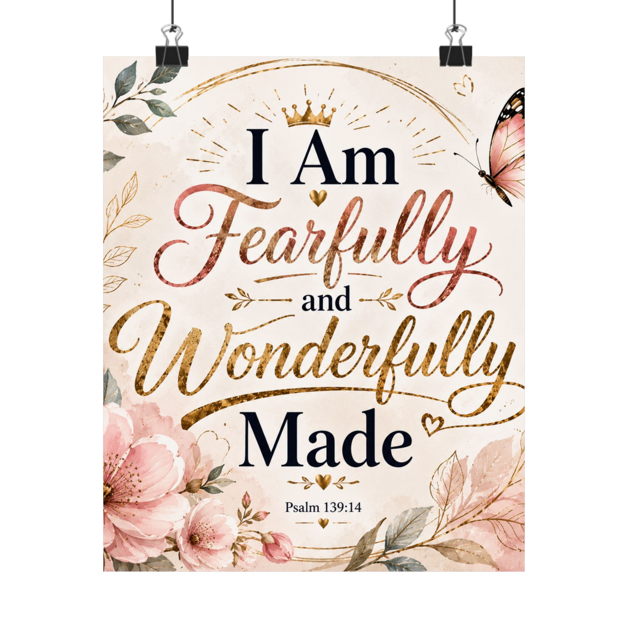 Fearfully & Wonderfully Made Vertical Poster — Inspirational Christian Wall Art (Psalm 139:14)