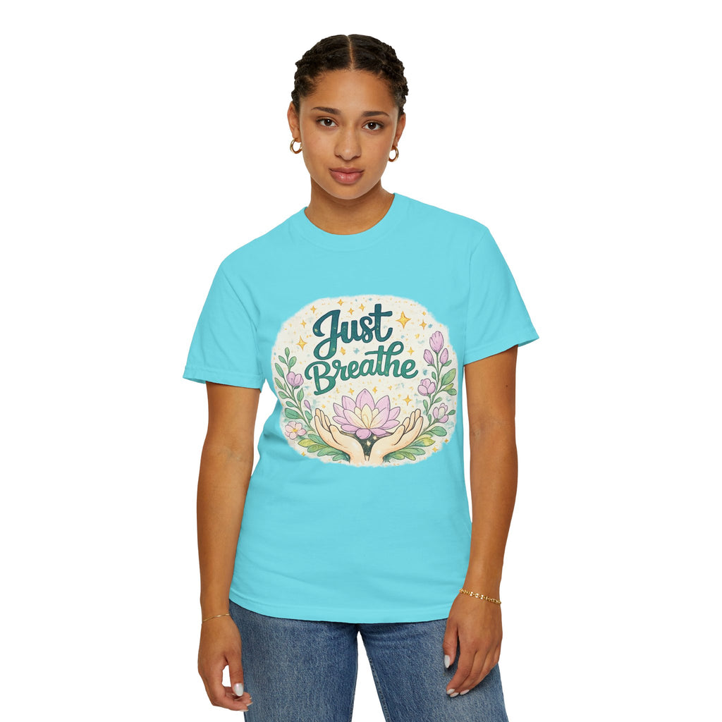 Just Breathe T-Shirt — Floral Lotus Mindfulness Tee
