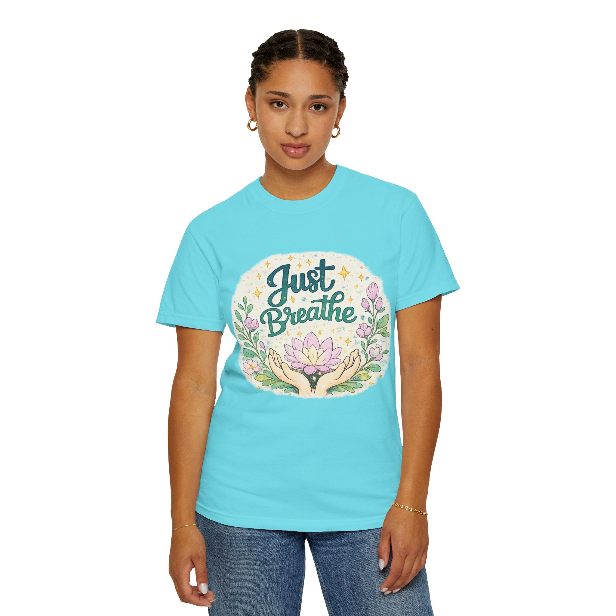 Just Breathe T-Shirt — Floral Lotus Mindfulness Tee