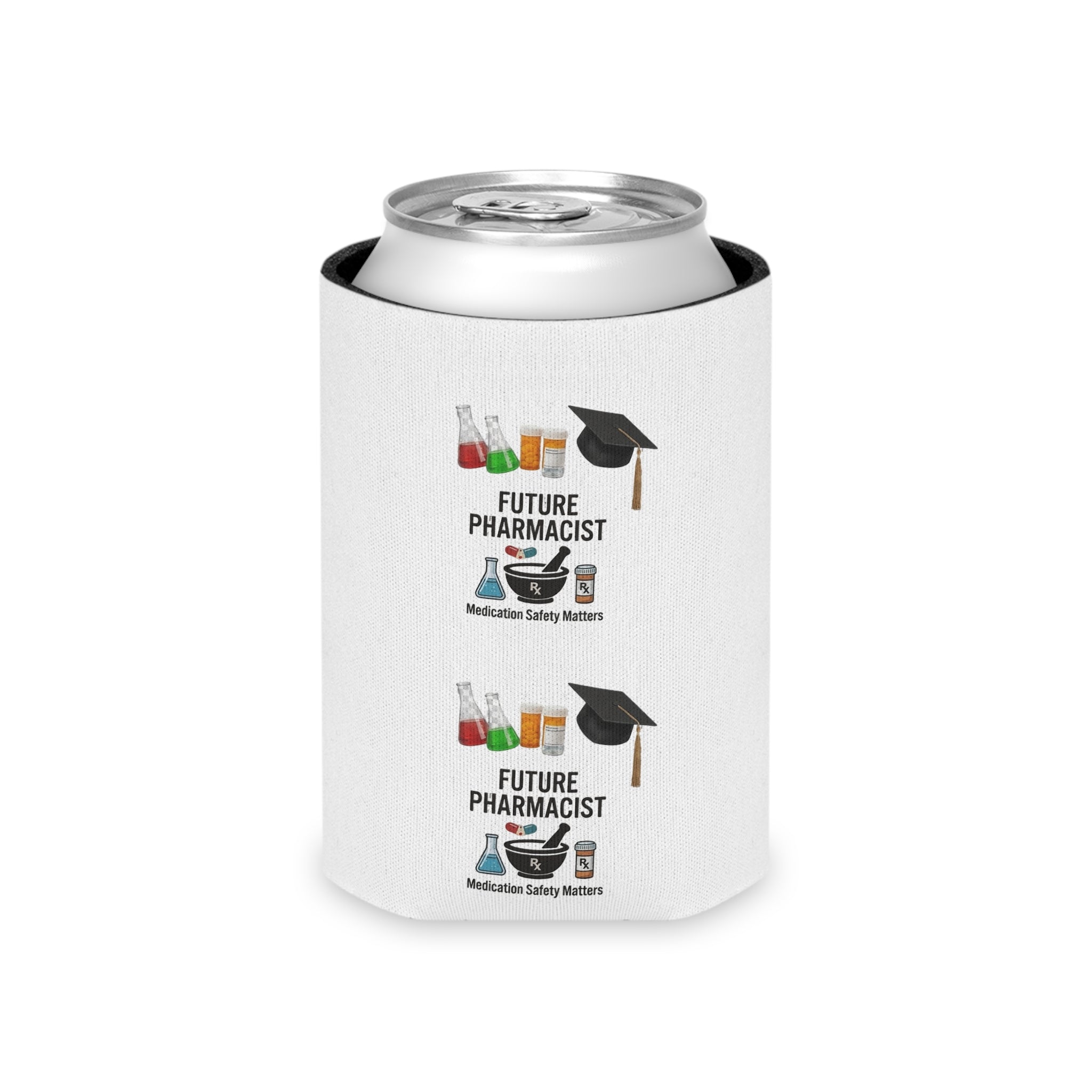Future Pharmacist Can Cooler – Graduation Gift Can Cooler with Cap & Pharmacy Icons