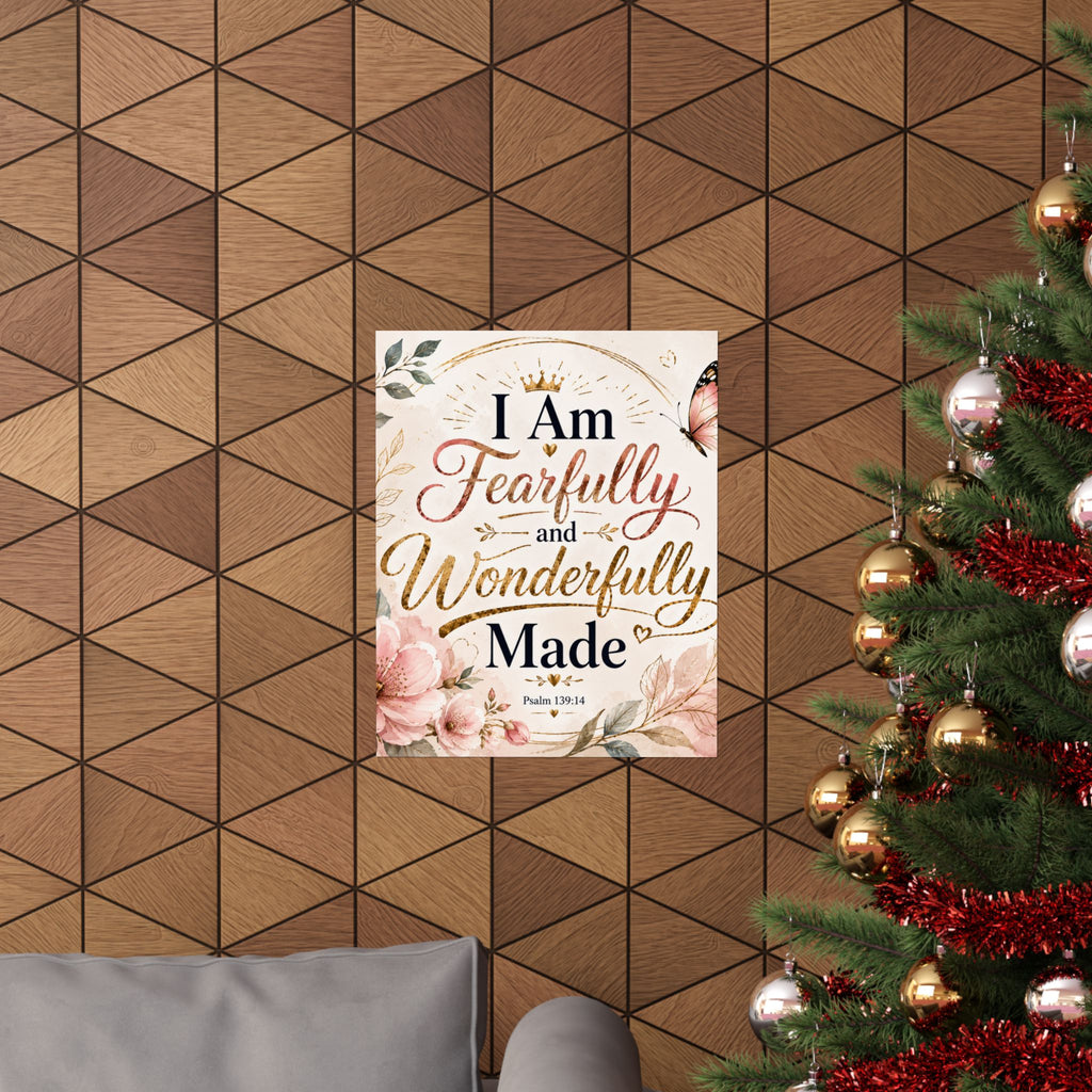 Fearfully & Wonderfully Made Vertical Poster — Inspirational Christian Wall Art (Psalm 139:14)