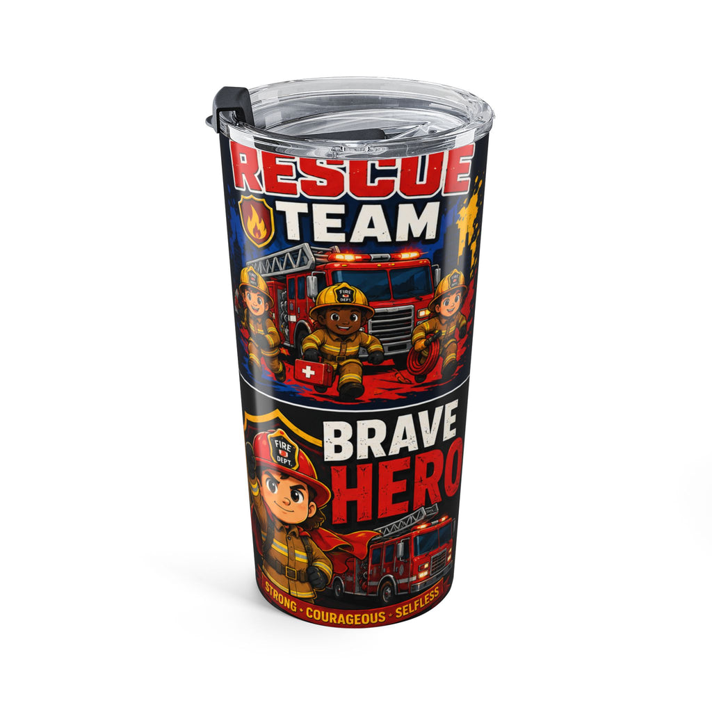 Firefighter 20oz Tumbler — Cute Firefighter Cartoon Travel Mug, Rescue Team Gift
