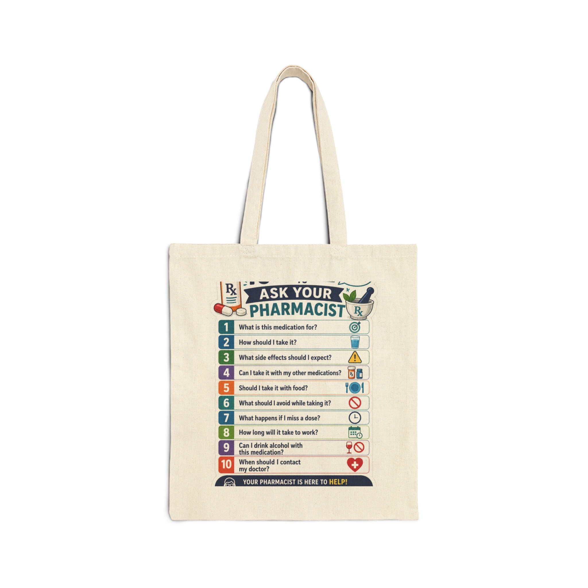 Tote Bag — "Ask Your Pharmacist" Medication Questions Guide Canvas Tote