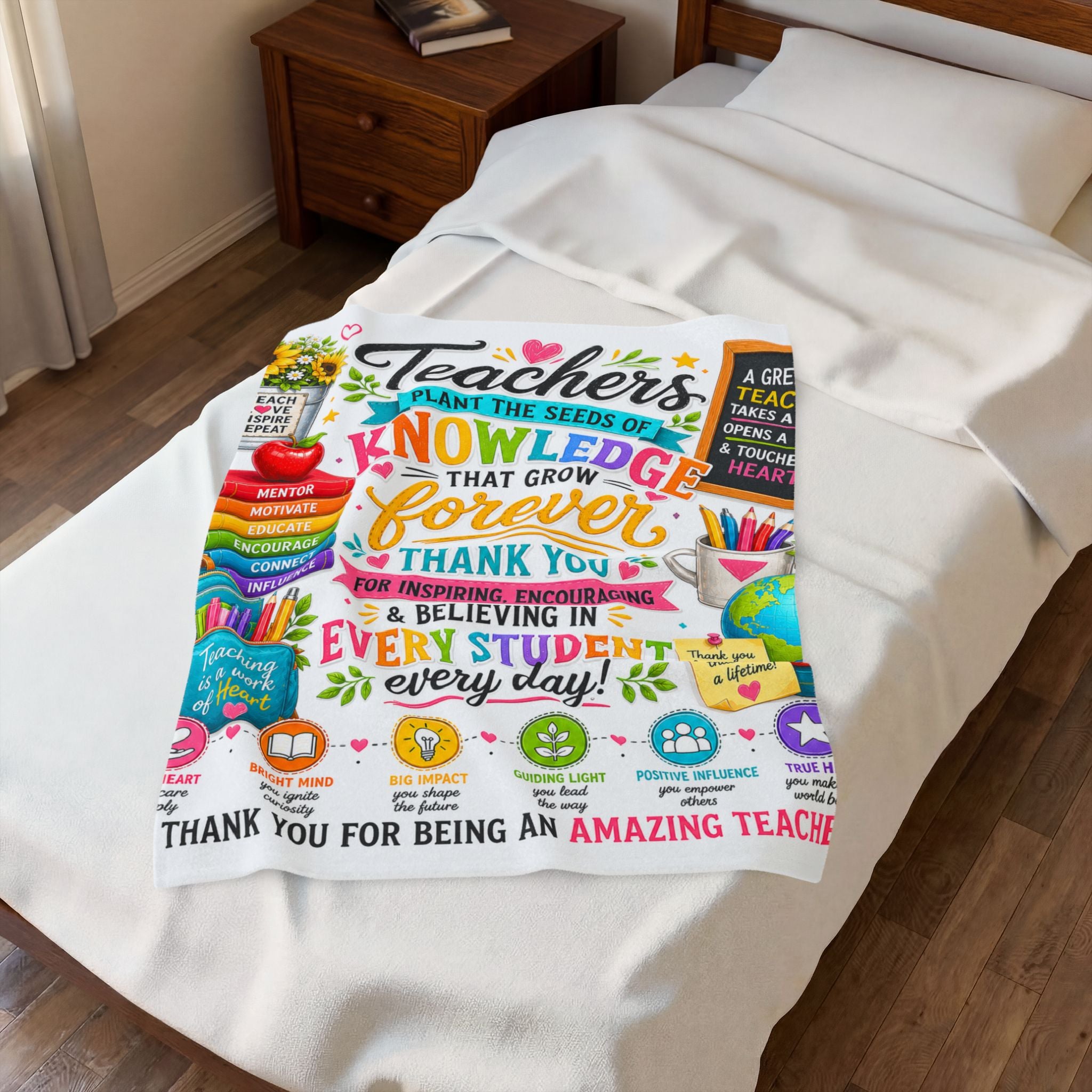 Teacher Thank You Velveteen Plush Blanket — "Teachers Plant the Seeds of Knowledge That Grow Forever"