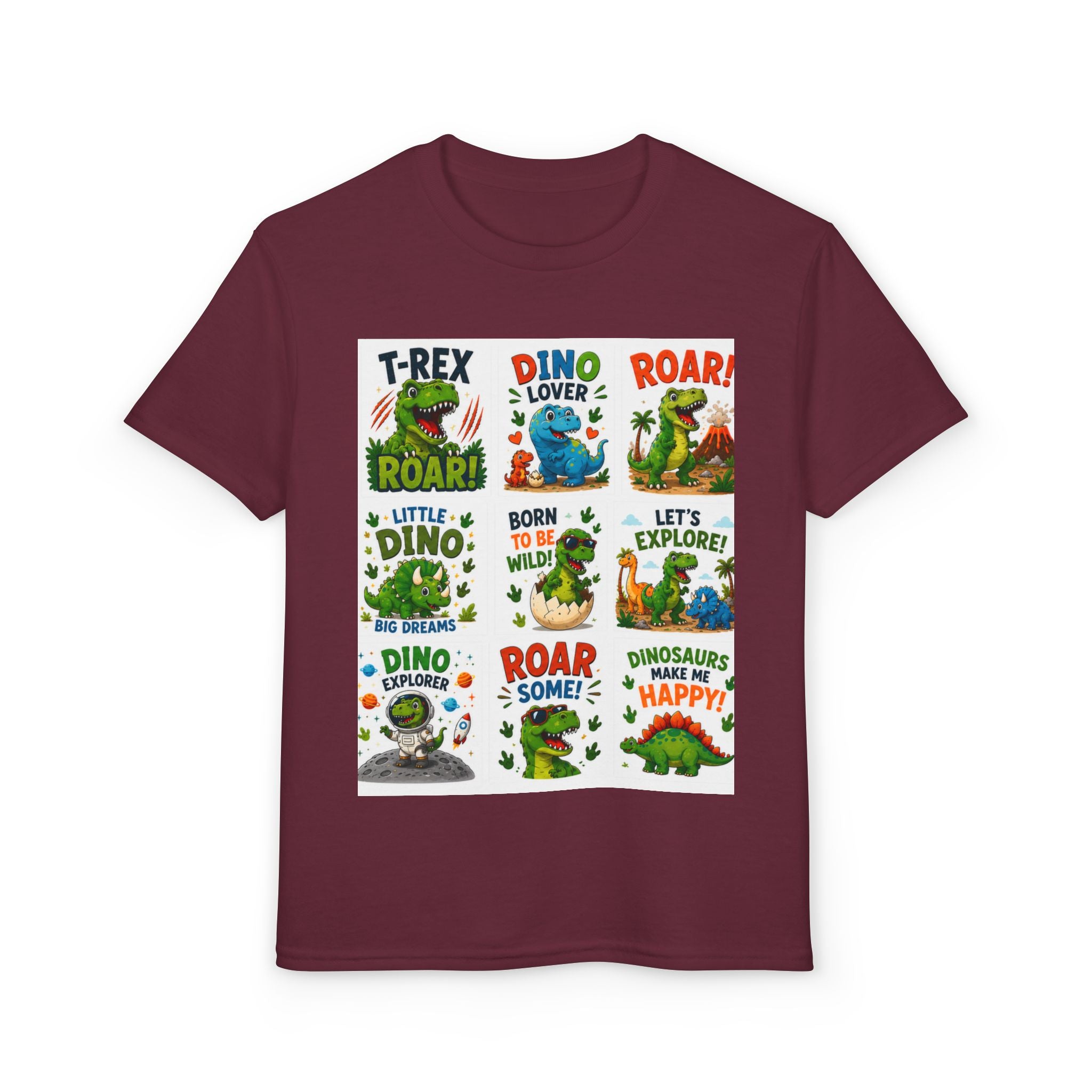 Kids Dinosaur T-Shirt — Cute Dino Quotes & Cartoon Grid Design