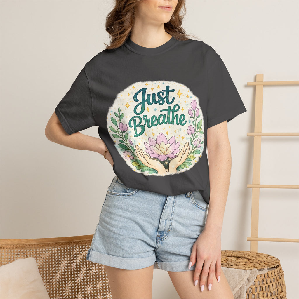 Just Breathe T-Shirt — Floral Lotus Mindfulness Tee