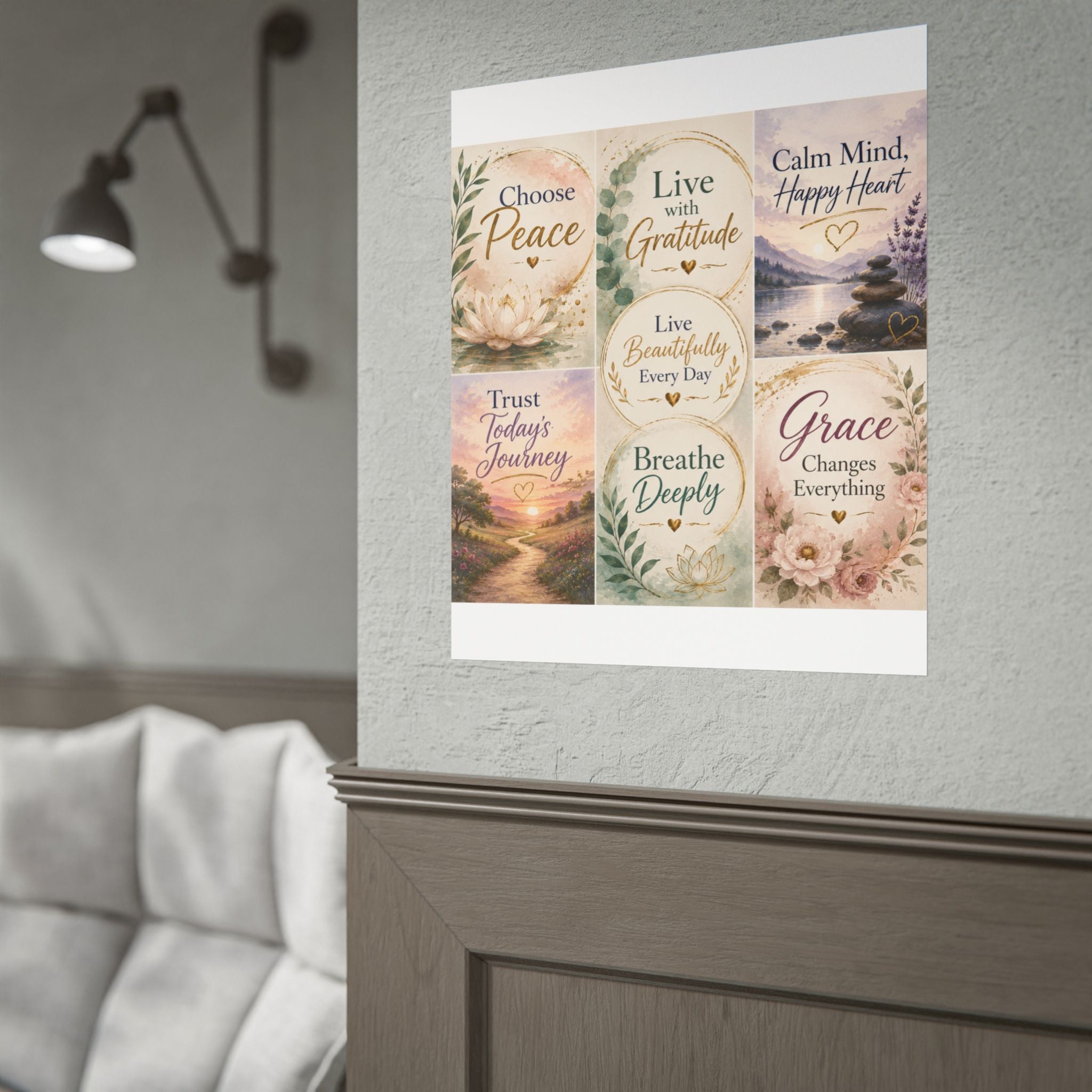 Rolled Poster - Inspirational Wall Art Set: "Choose Peace / Live with Gratitude / Calm Mind, Happy Heart / Trust Today's Journey / [...]