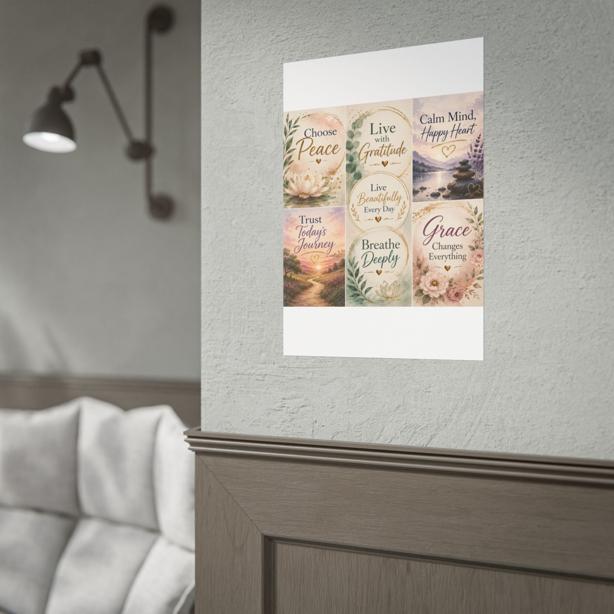 Rolled Poster - Inspirational Wall Art Set: "Choose Peace / Live with Gratitude / Calm Mind, Happy Heart / Trust Today's Journey / [...]