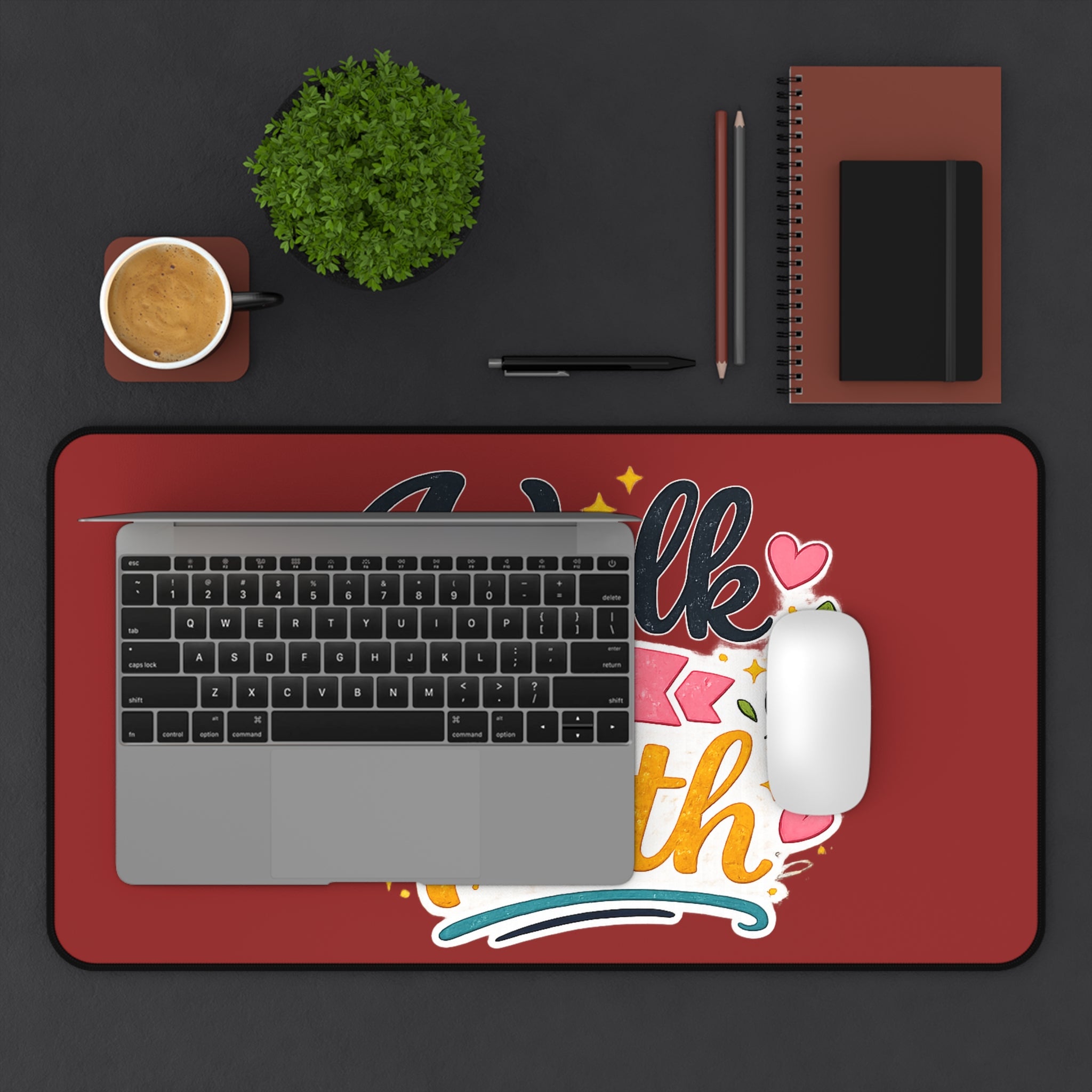 Walk By Faith Desk Mat — Inspirational Christian Desk Mat with Floral Typography