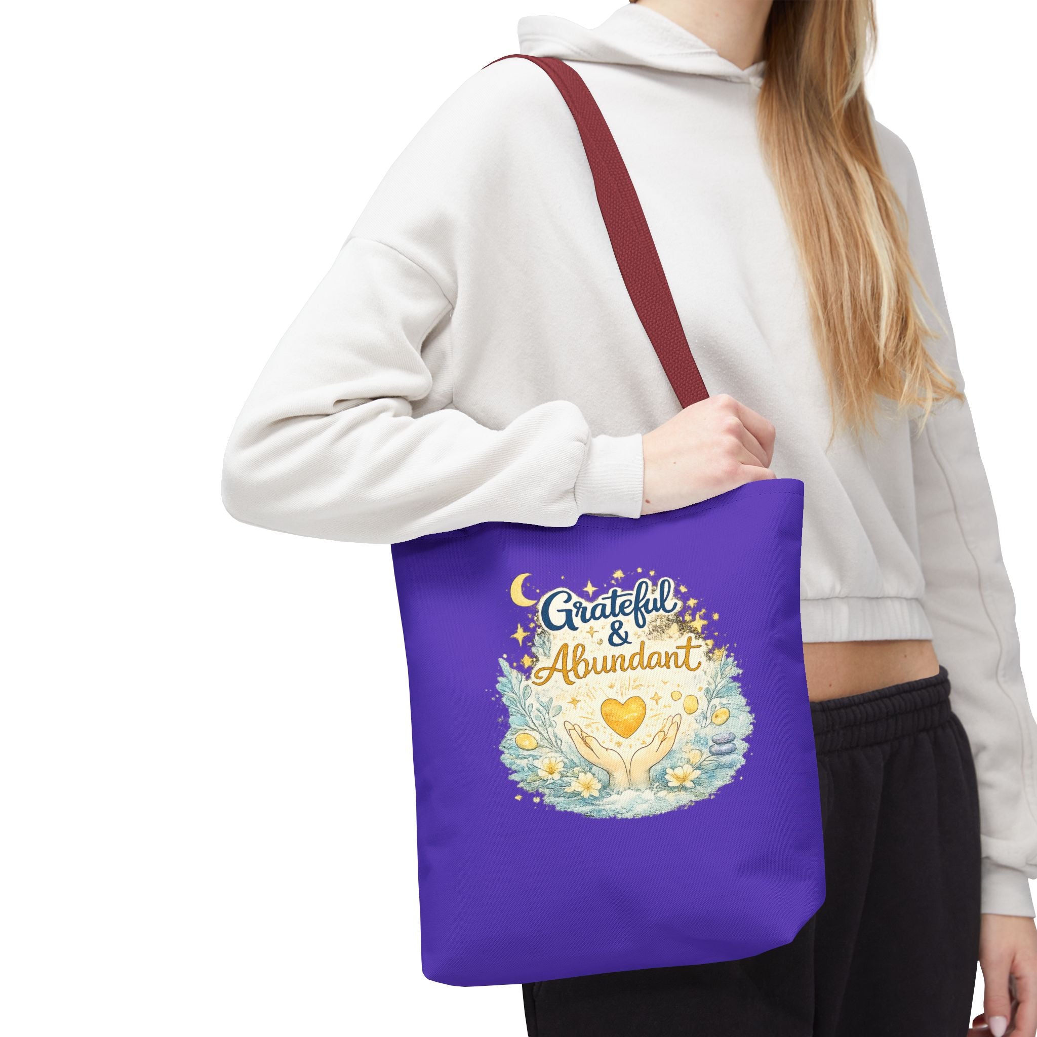 Grateful & Abundant Purple Tote Bag — Inspirational Everyday Shopper