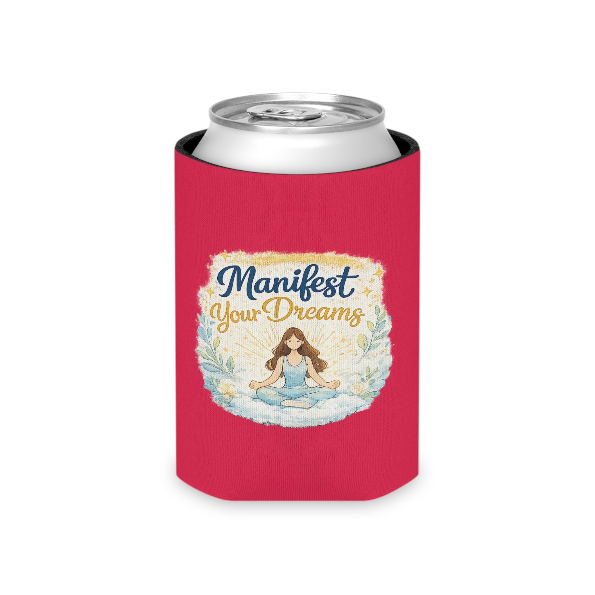 Can Cooler — "Manifest Your Dreams" Meditation Can Cooler, Inspirational Drink Koozie for Yoga Lovers