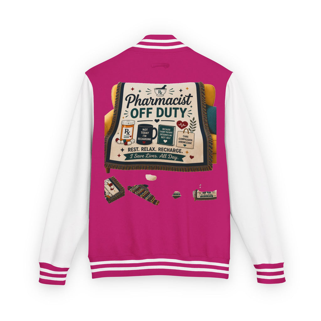 Letterman Jacket — 'Pharmacist Off Duty' Retro Patch Design