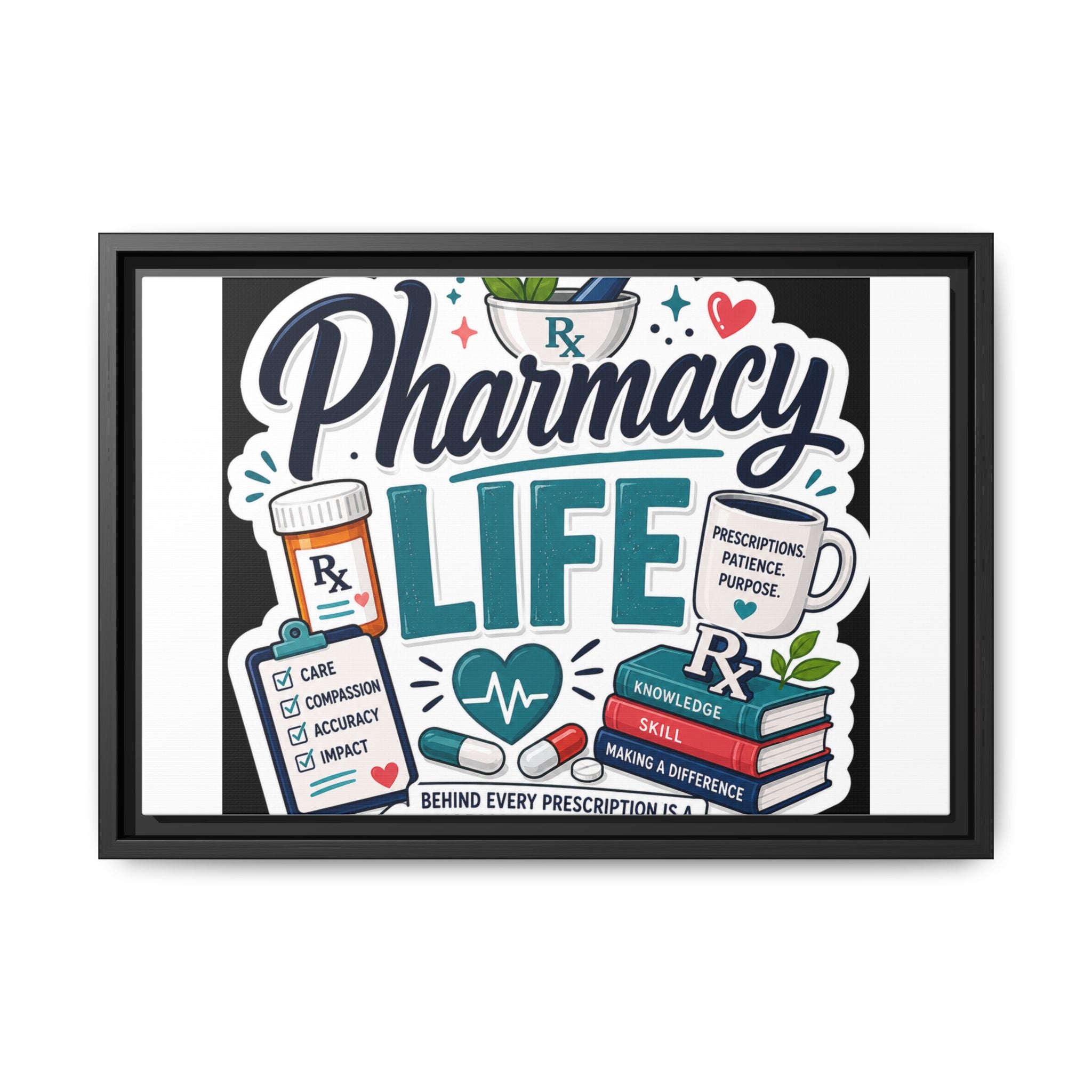 Pharmacy Life Framed Canvas Art — Colorful Pharmacist Wall Decor