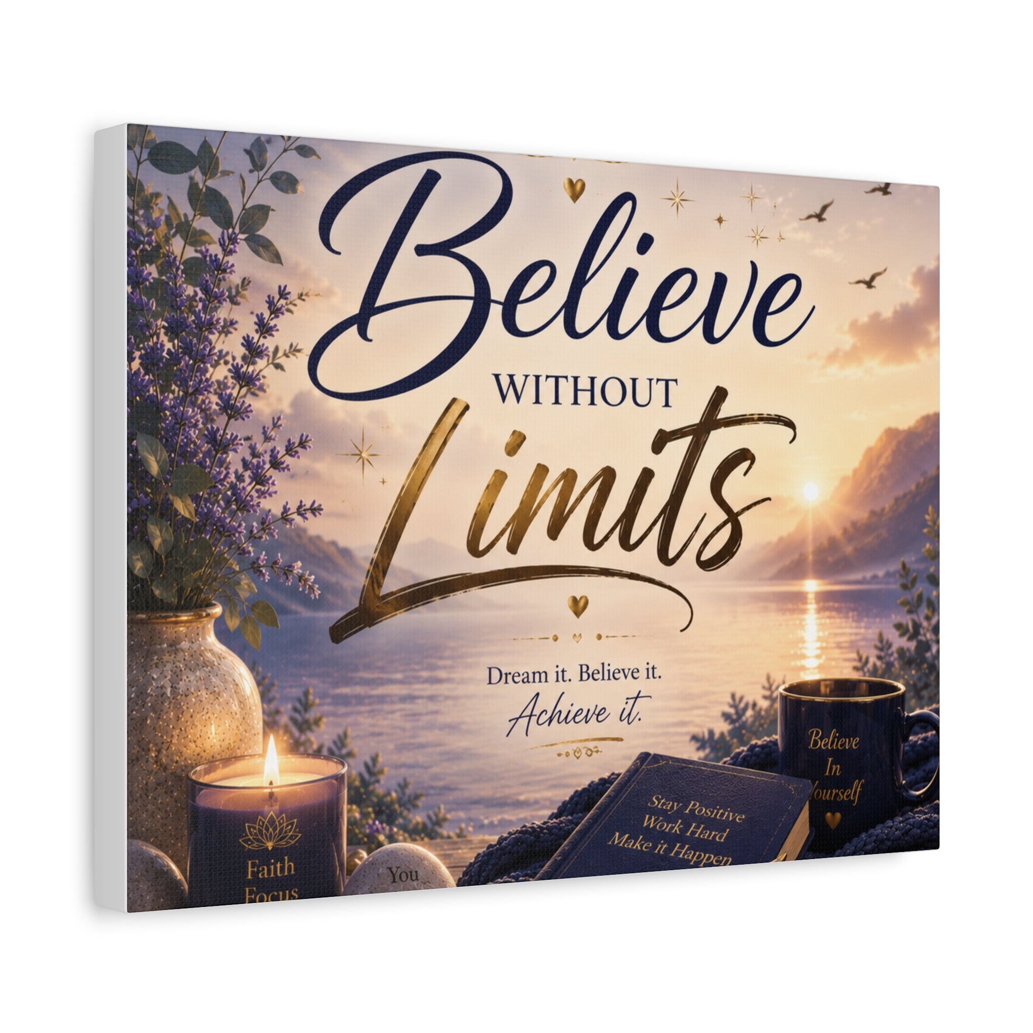 Believe Without Limits Canvas Wall Art – Inspirational Stretched Matte Print