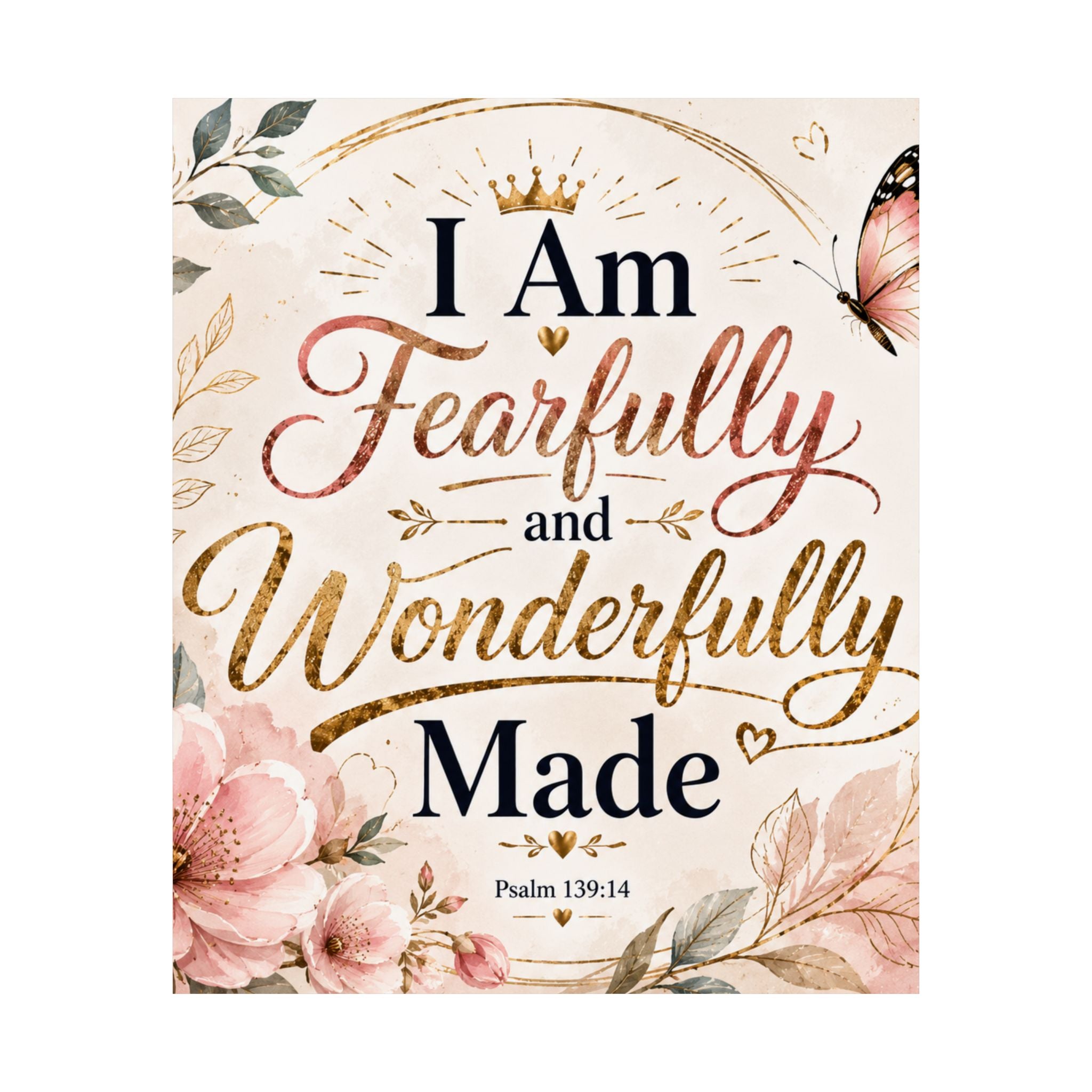 Fearfully & Wonderfully Made Vertical Poster — Inspirational Christian Wall Art (Psalm 139:14)