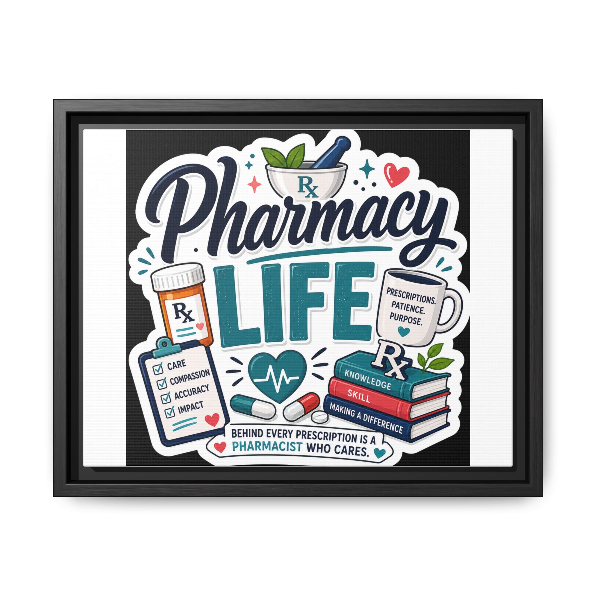 Pharmacy Life Framed Canvas Art — Colorful Pharmacist Wall Decor
