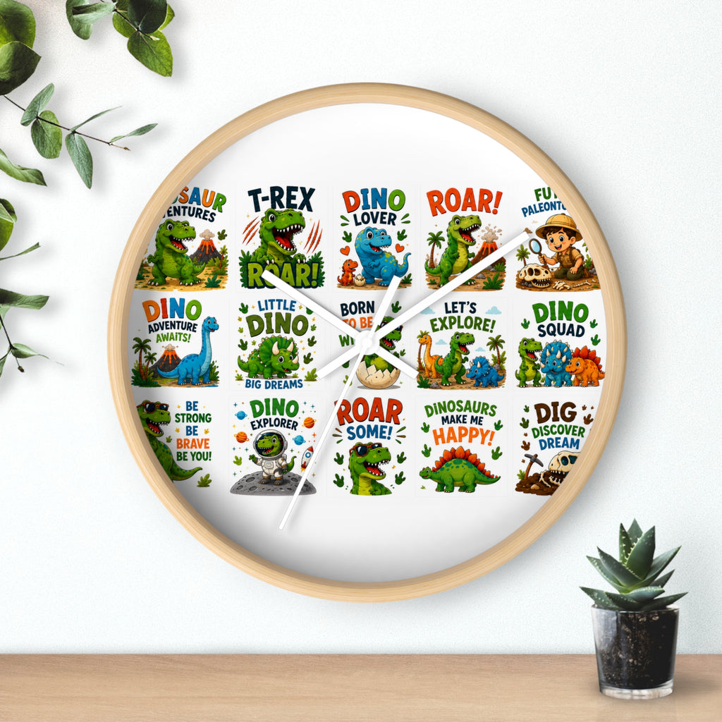 Dinosaur Kids Wall Clock — Colorful Roar & Dino Explorer Design