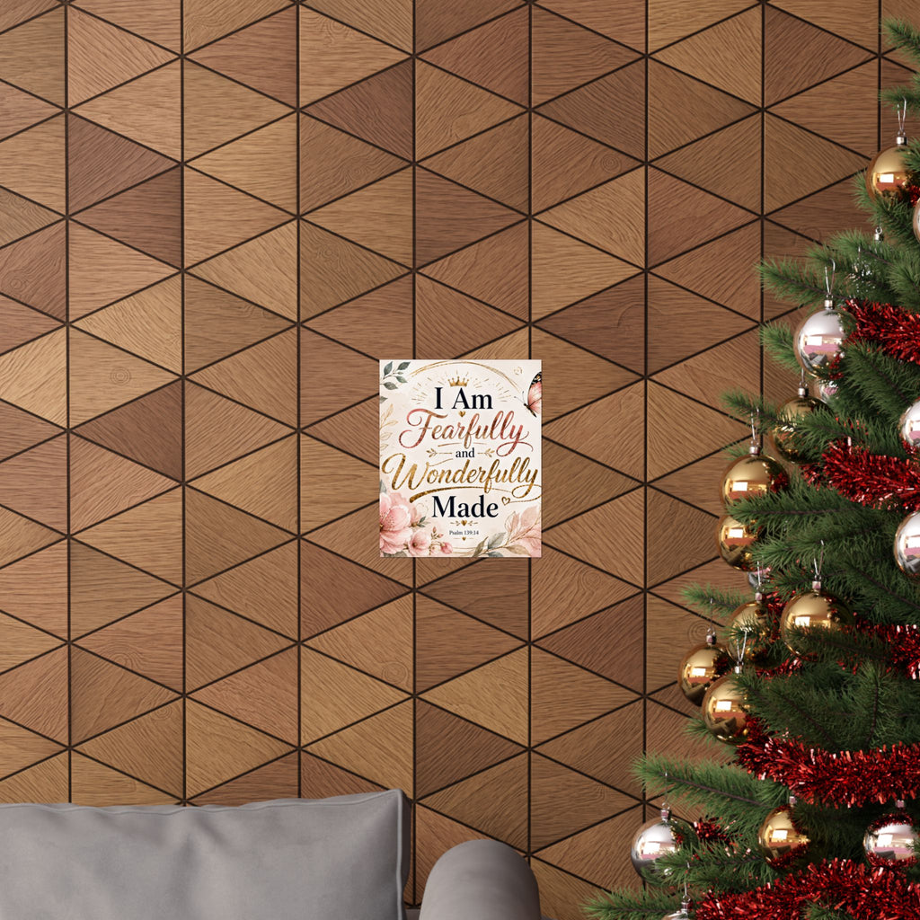Fearfully & Wonderfully Made Vertical Poster — Inspirational Christian Wall Art (Psalm 139:14)