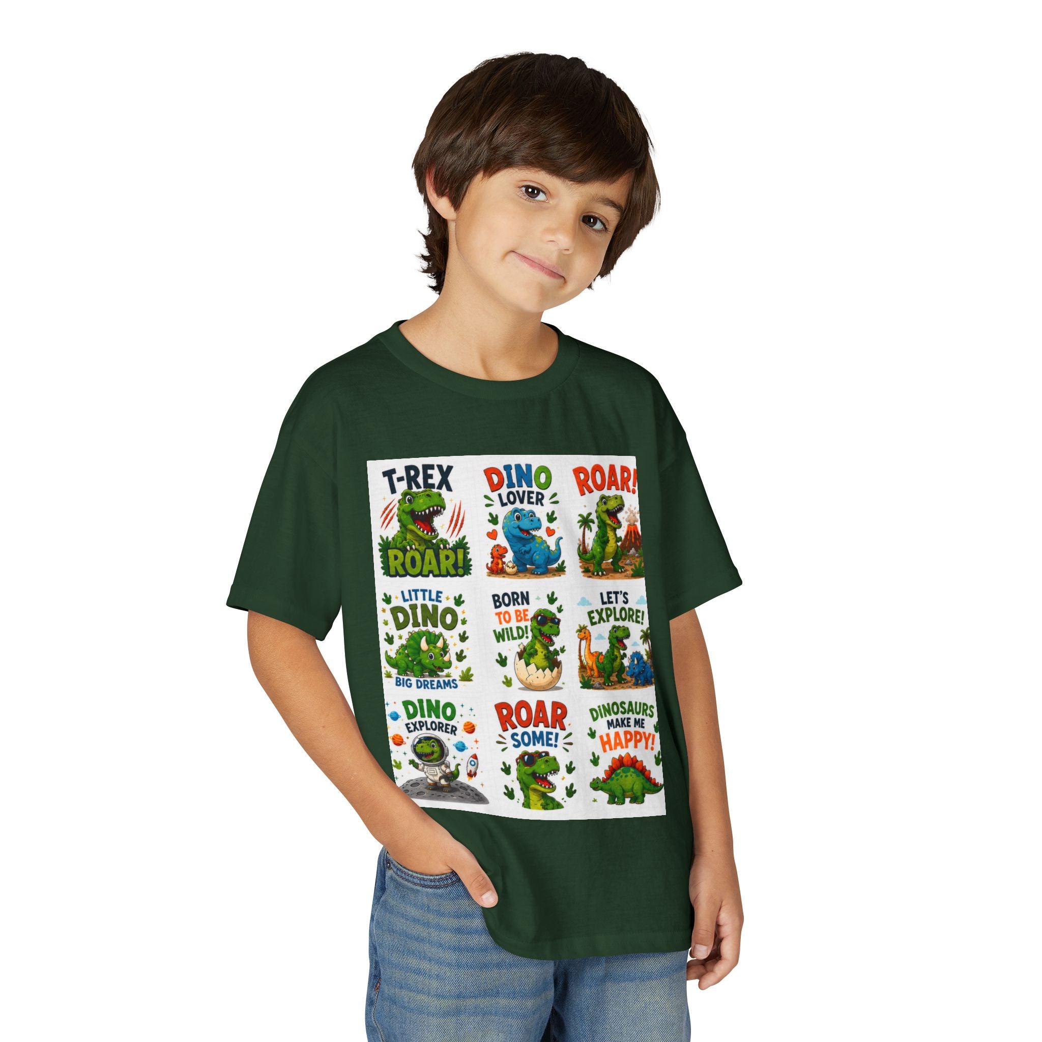 Kids Dinosaur T-Shirt — Cute Dino Quotes & Cartoon Grid Design