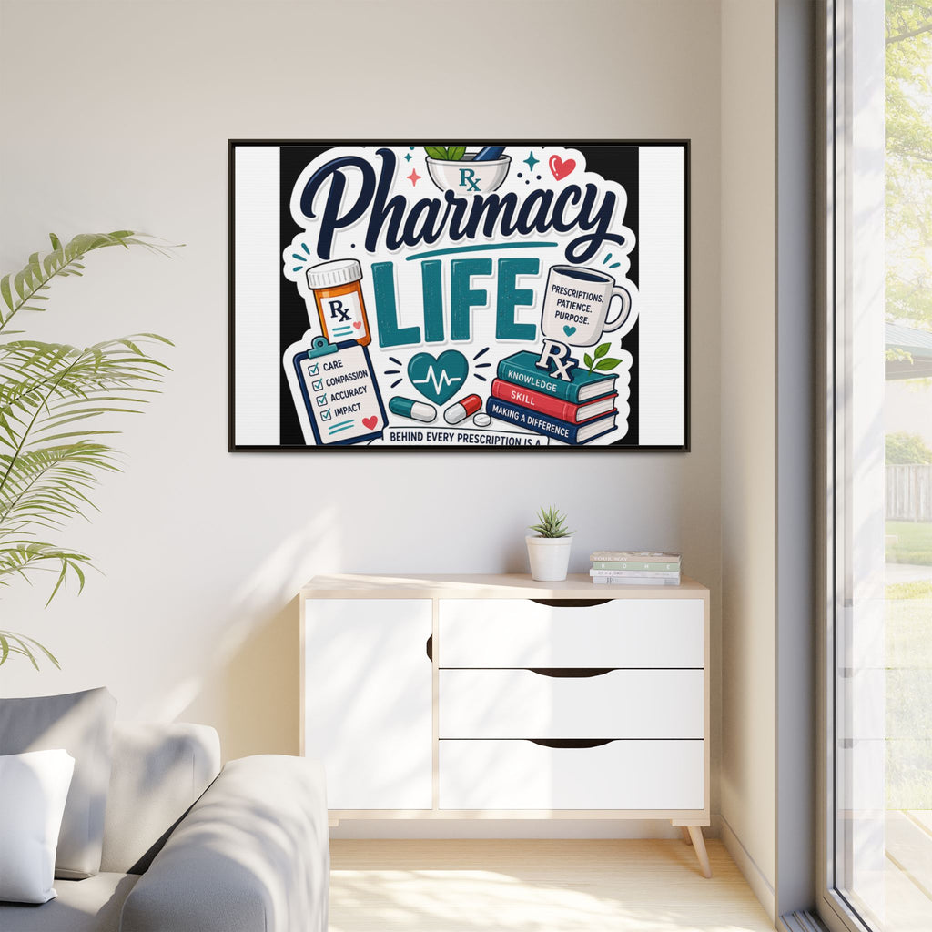 Pharmacy Life Framed Canvas Art — Colorful Pharmacist Wall Decor