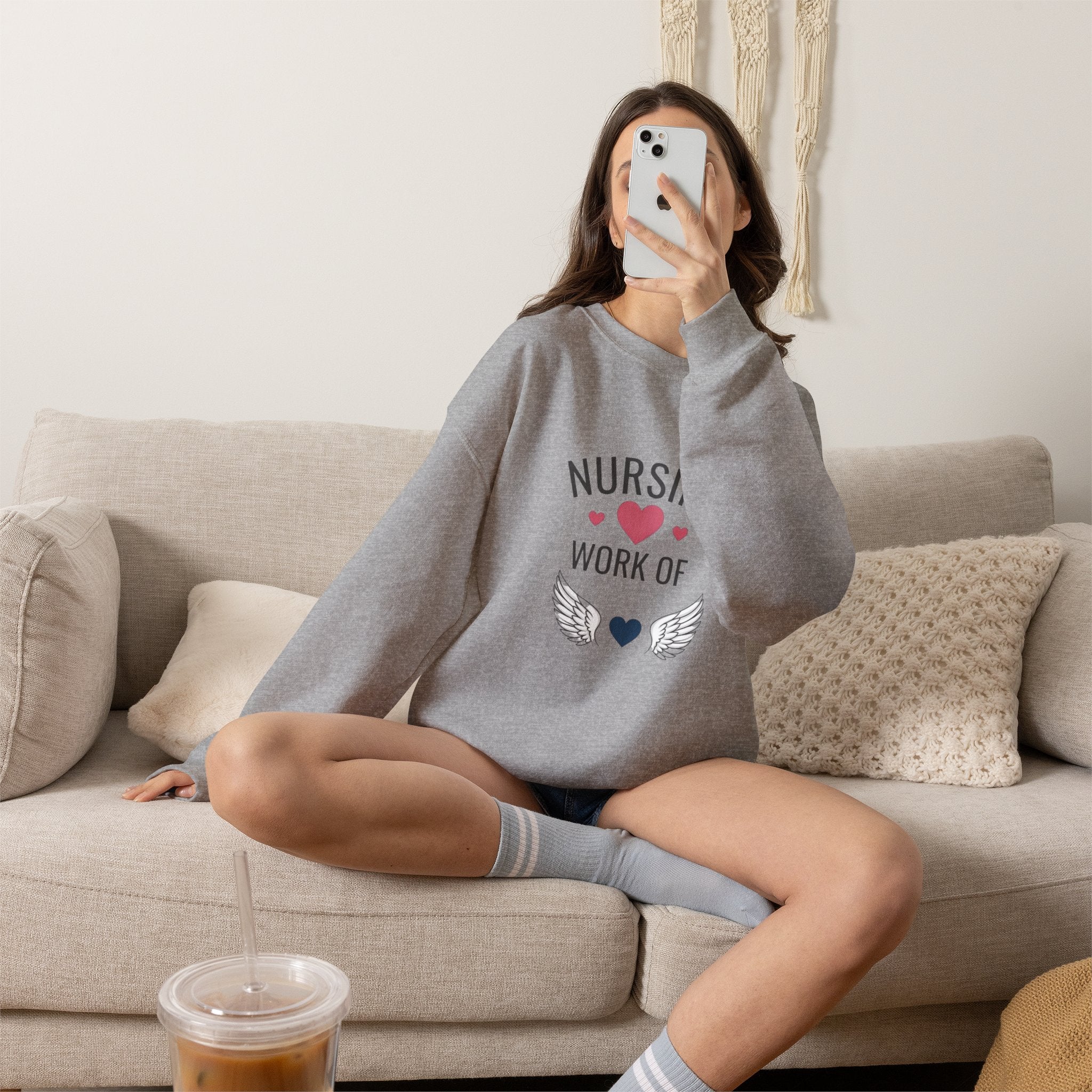 Nursing Work of Heart Crewneck Sweatshirt — Nurse Appreciation Pullover