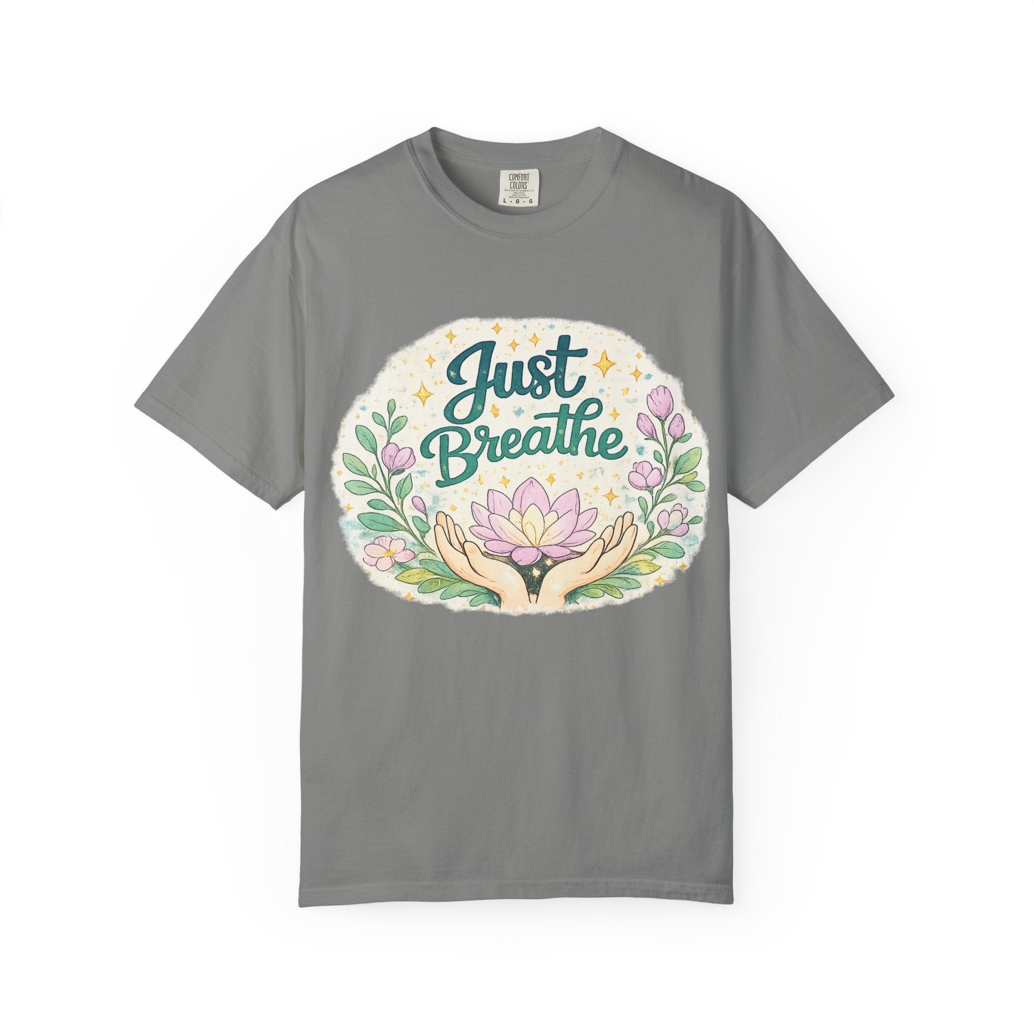 Just Breathe T-Shirt — Floral Lotus Mindfulness Tee