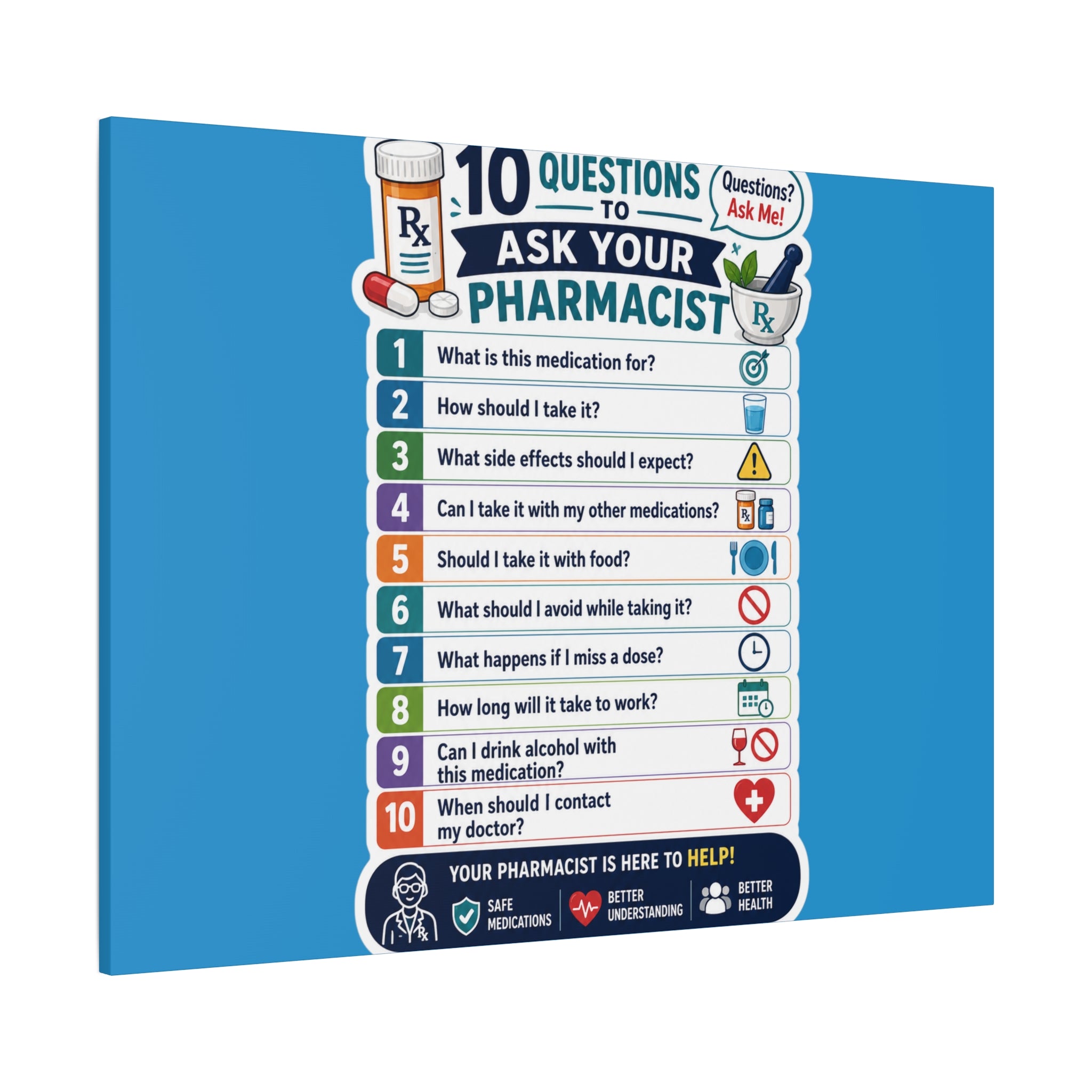 Pharmacist Questions Canvas Print — "10 Questions to Ask Your Pharmacist"