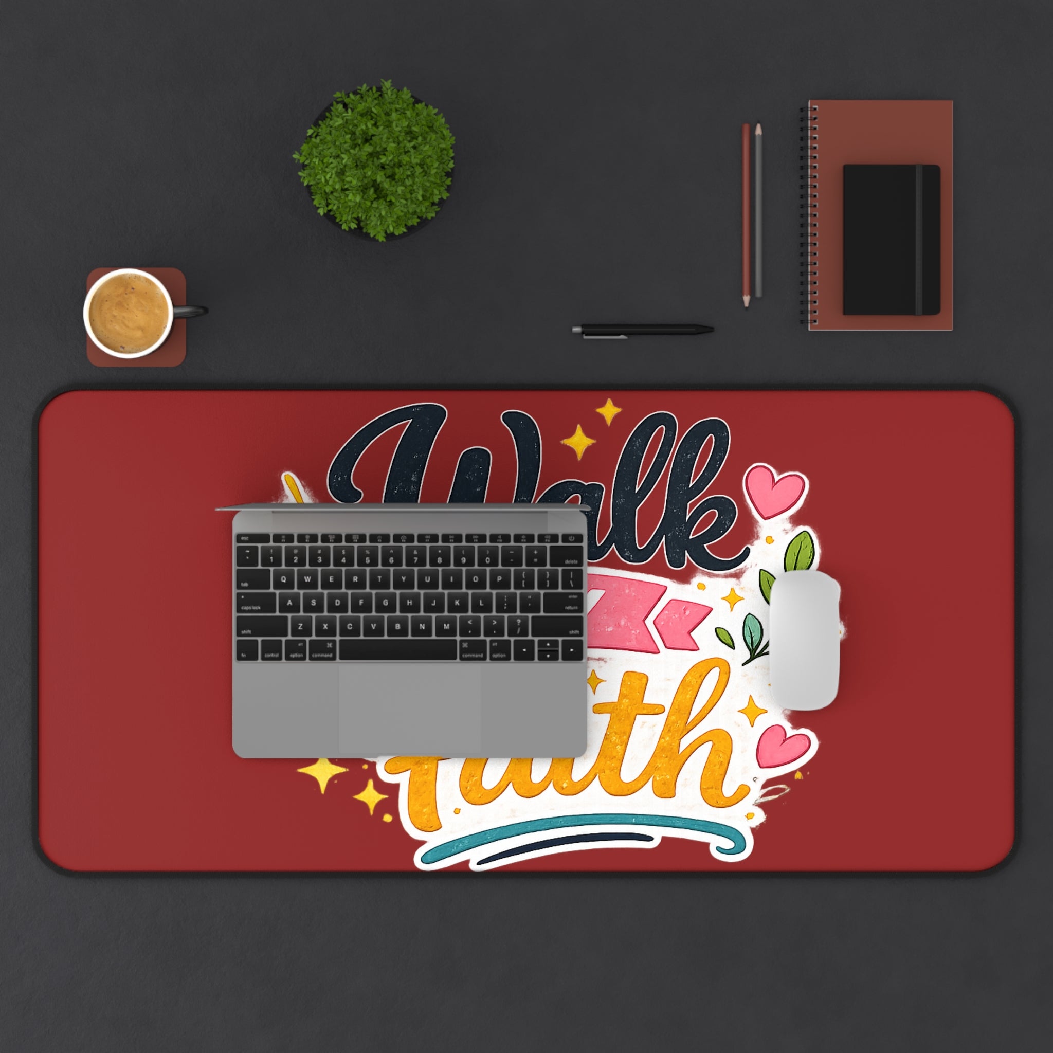 Walk By Faith Desk Mat — Inspirational Christian Desk Mat with Floral Typography