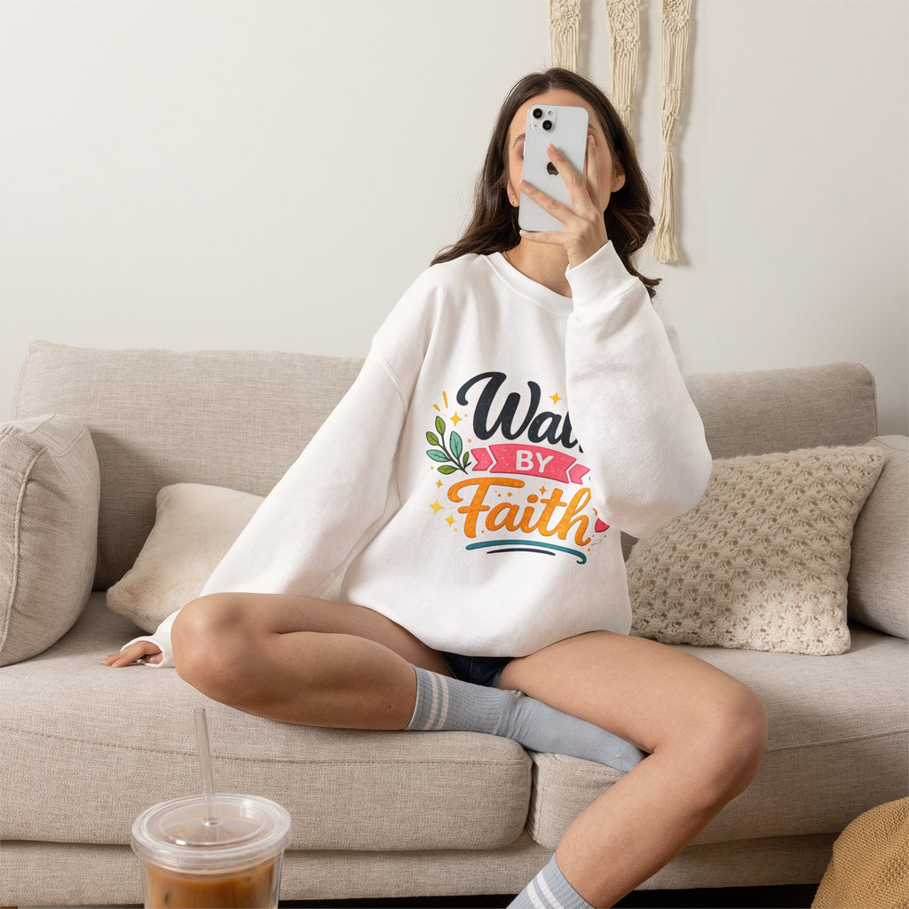 Walk By Faith Crewneck Sweatshirt — Inspirational Christian Pullover