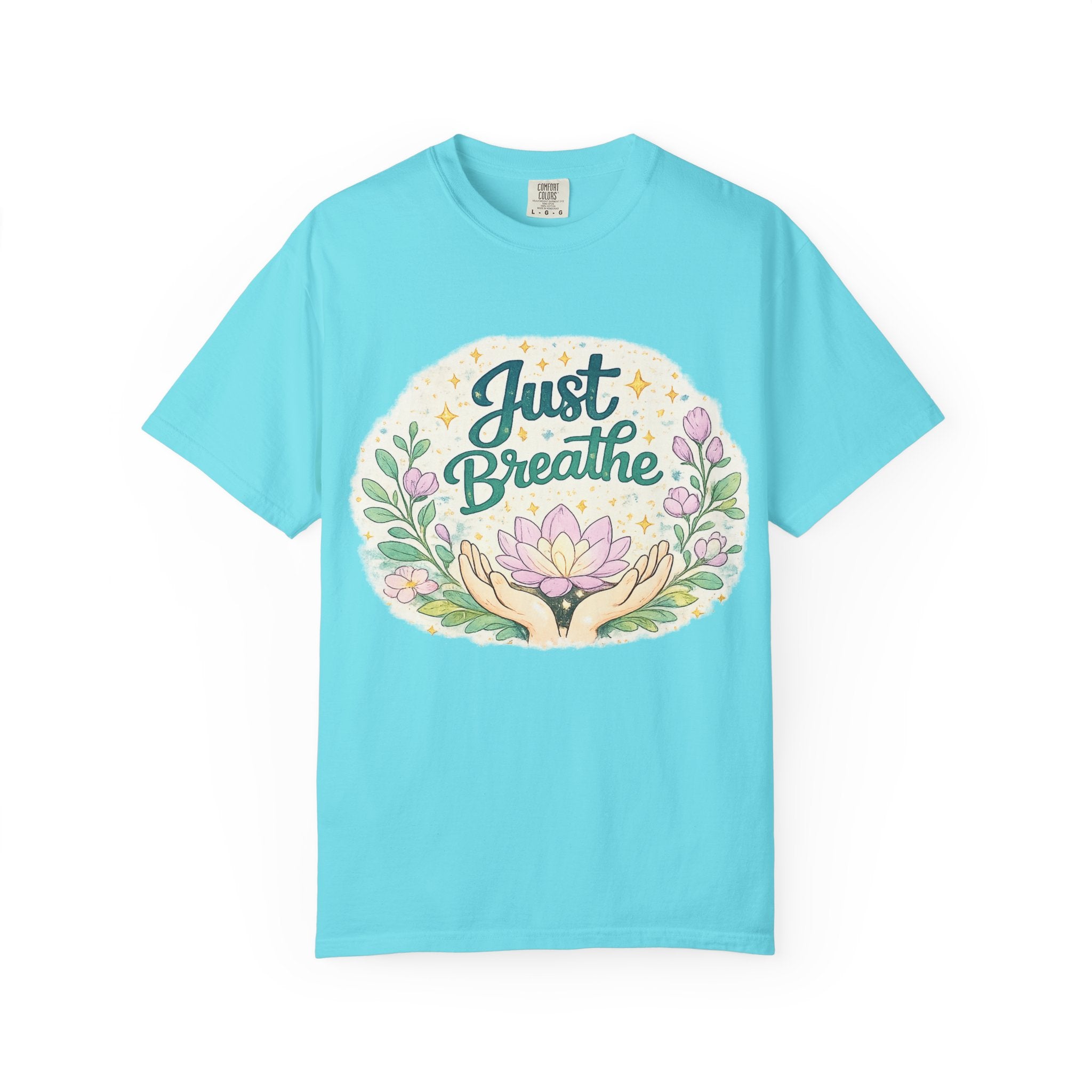 Just Breathe T-Shirt — Floral Lotus Mindfulness Tee