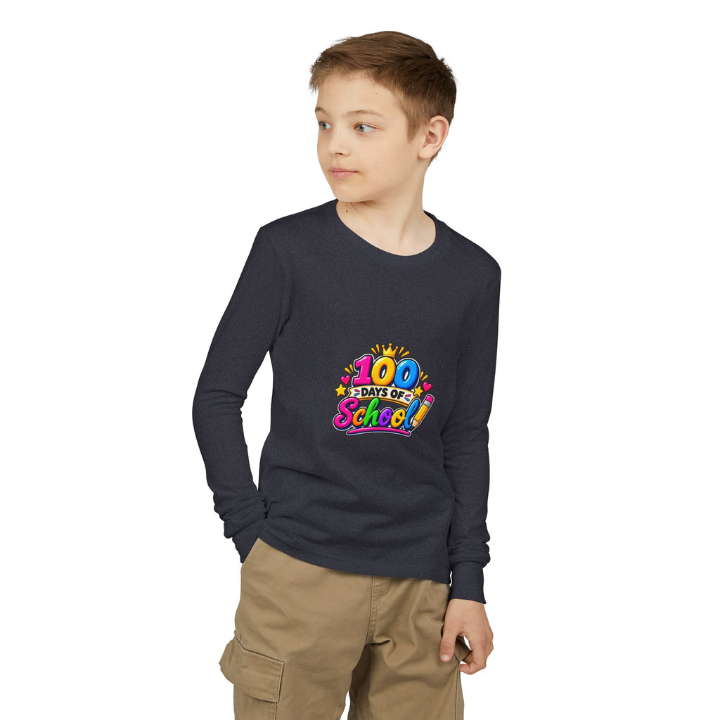 100 Days of School Youth Long Sleeve Tee — Colorful Celebration Shirt for Kids