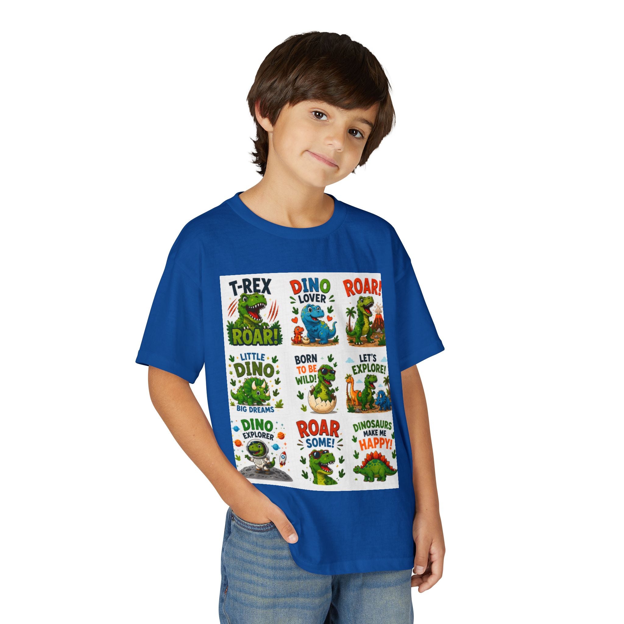 Kids Dinosaur T-Shirt — Cute Dino Quotes & Cartoon Grid Design